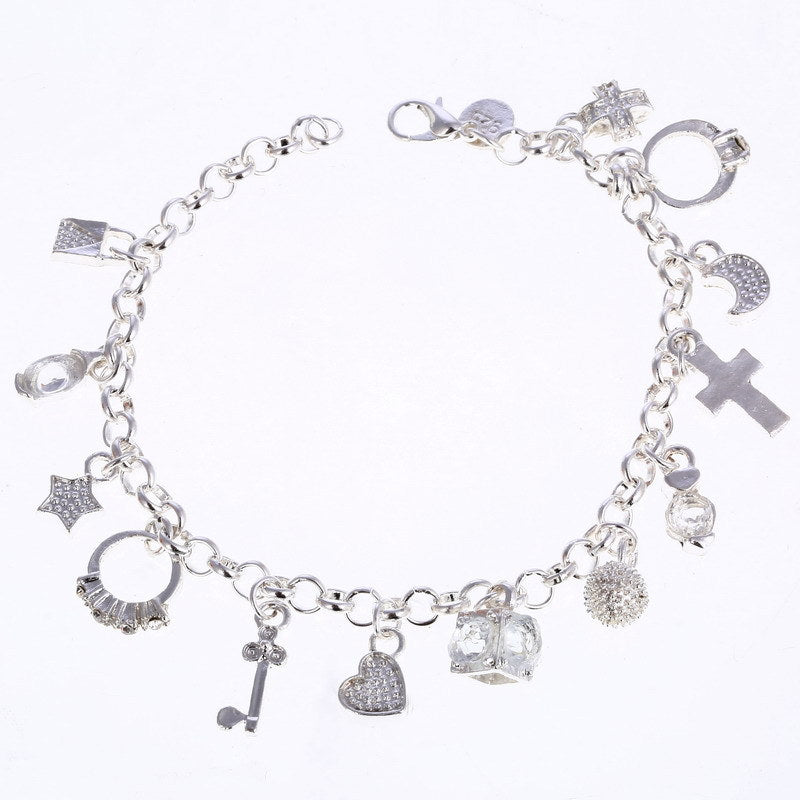 Silver Plated Thirteen Hanging Pieces Bracelet for Women Gift Bracelets & Bangles Jewelry