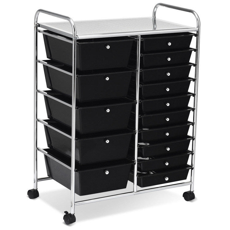 15-Drawer Utility Rolling Organizer Cart Multi-Use Storage