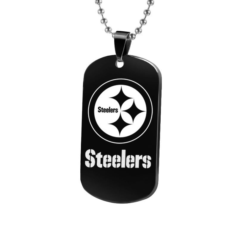 Jewelry Stainless Steel Tag Necklace NFL Pittsburgh Steelers Football Team Logo Military Tag Pendant Necklace