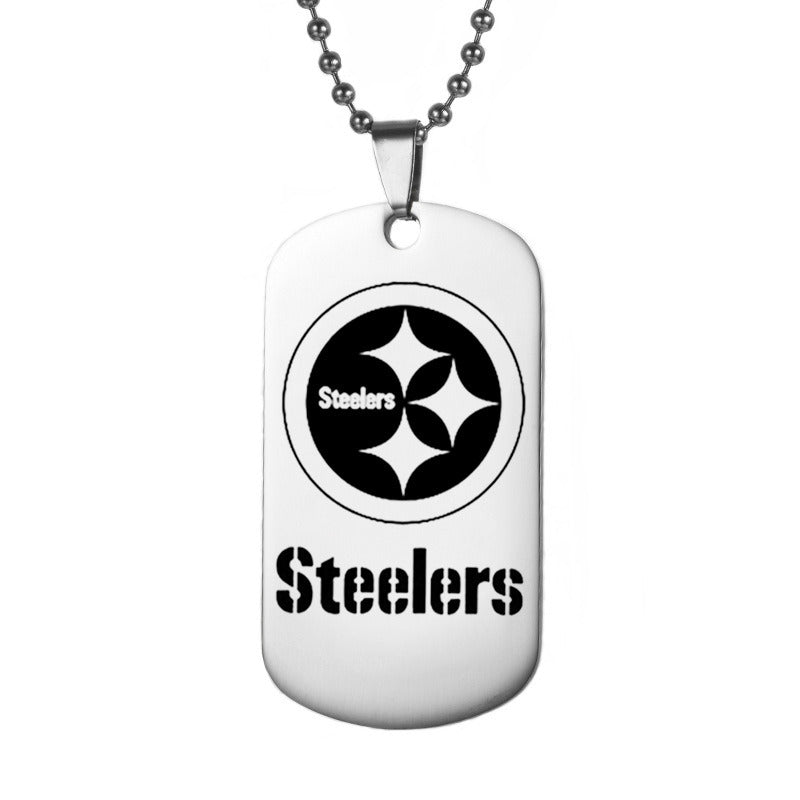 Jewelry Stainless Steel Tag Necklace NFL Pittsburgh Steelers Football Team Logo Military Tag Pendant Necklace