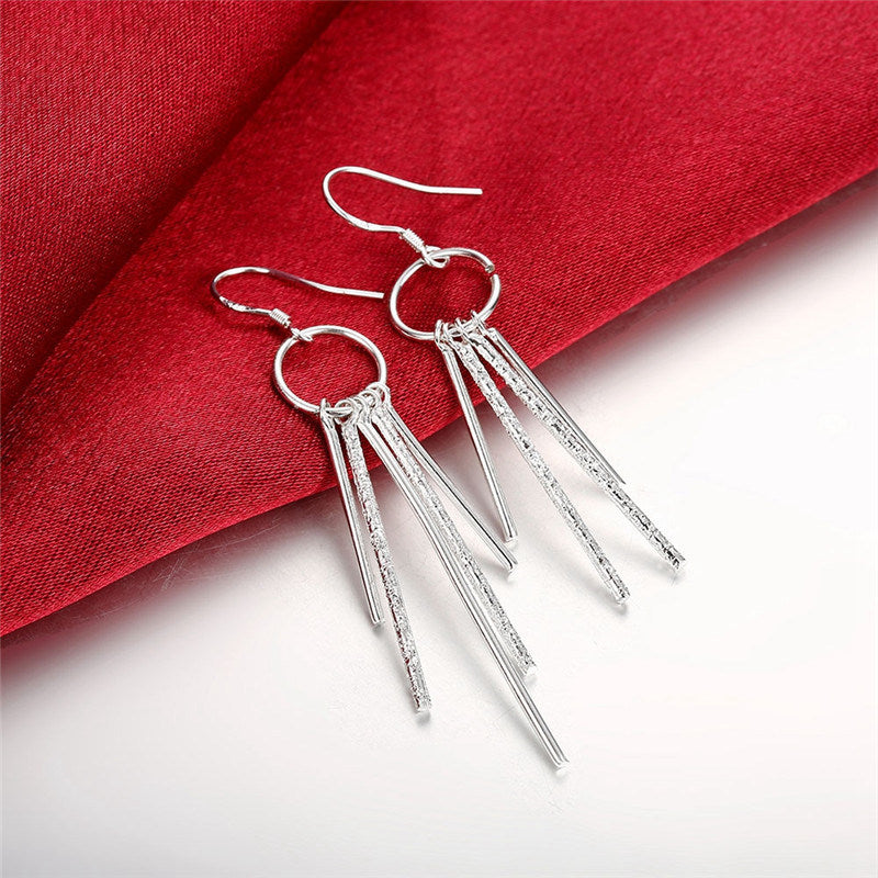 Plated Silver Tassel Earrings Charm Women Jewelry Fashion Wedding Engagement Party Gift