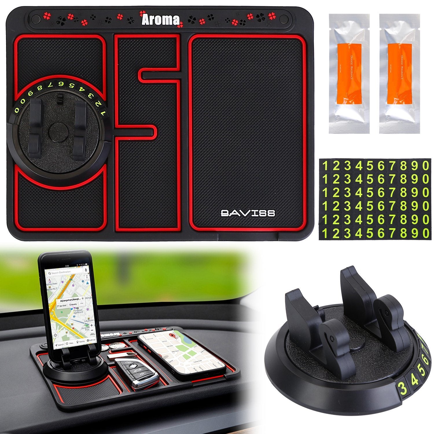 Non-slip Car Phone Mat 4 In1 Dashboard 360° Rotatable Phone Holder