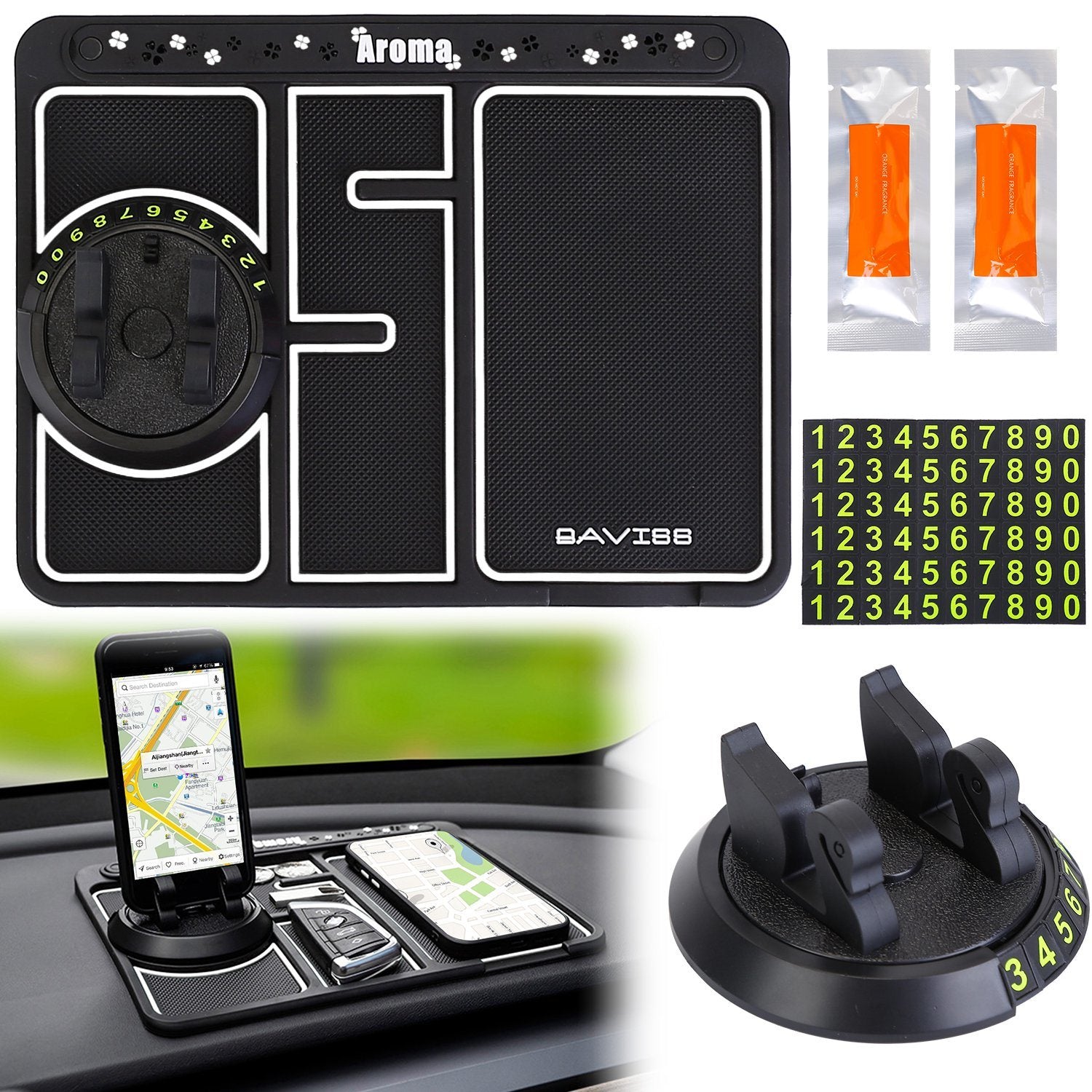 Non-slip Car Phone Mat 4 In1 Dashboard 360° Rotatable Phone Holder