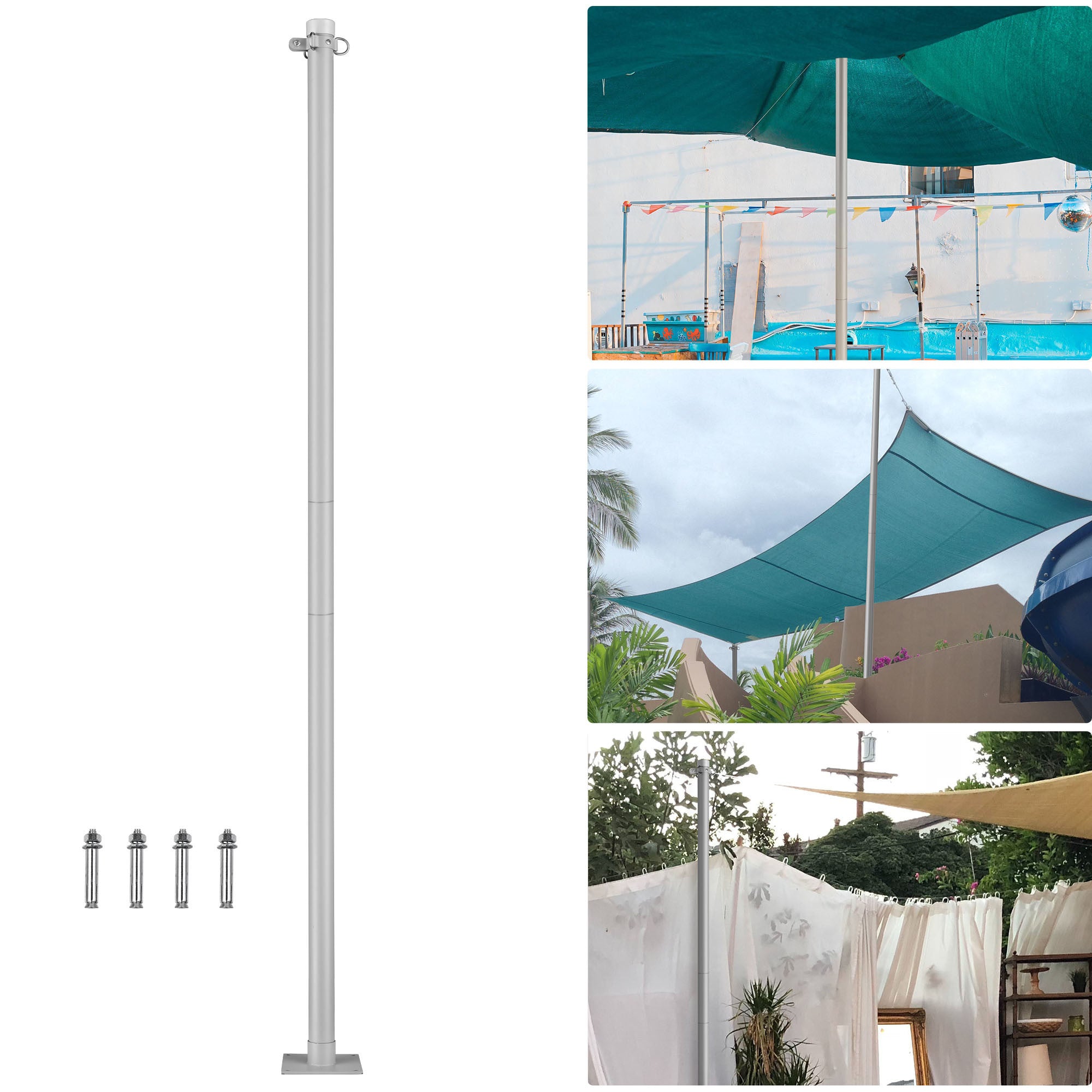 8ft Sun Sail Pole Post Silver