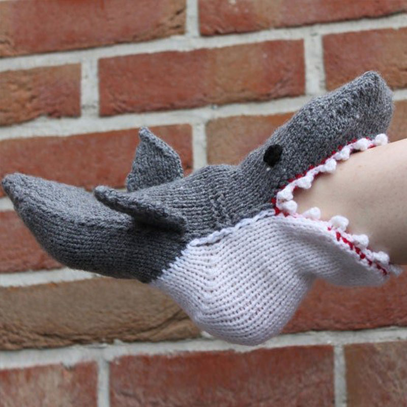 Shark Fish Chameleon Crocodile Knit Sock Cute Unisex Novelty Winter Warm Floor Knitting Sock Gifts for Woman Man