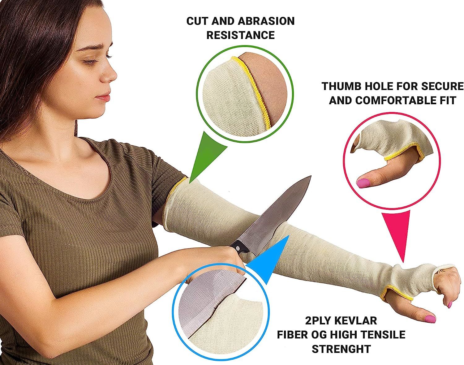 Pack of 10 Kevlar Sleeves with Thumb Hole 24' Size Cut Resistant String-Knit Style Sleeves Slash Resistant Safety Protective Arm Sleeves Plain Protect