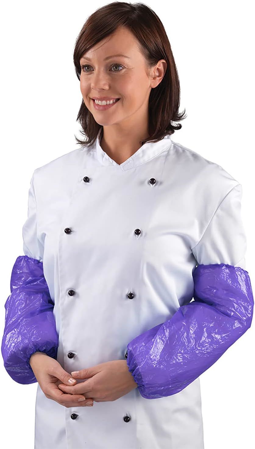Disposable Vinyl Oversleeves 18" in Bulk. 144 Pairs of Purple Regular PVC 8 mil Arm Covers with Elastic Wrist & Elbow. Pack of 288 Waterproof Protecti