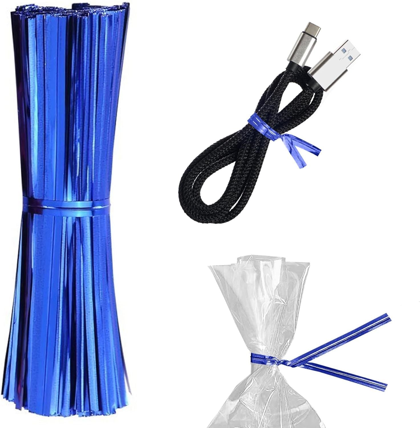 100000 Pack of Glossy Blue Twist Ties 4" Bag Ties; Metalic Foil Twist Ties for Cellophane Bags and Party Bags. Foil Coated Ties; Bendable Multi-Function Strong Wire Ties for Tying Gift