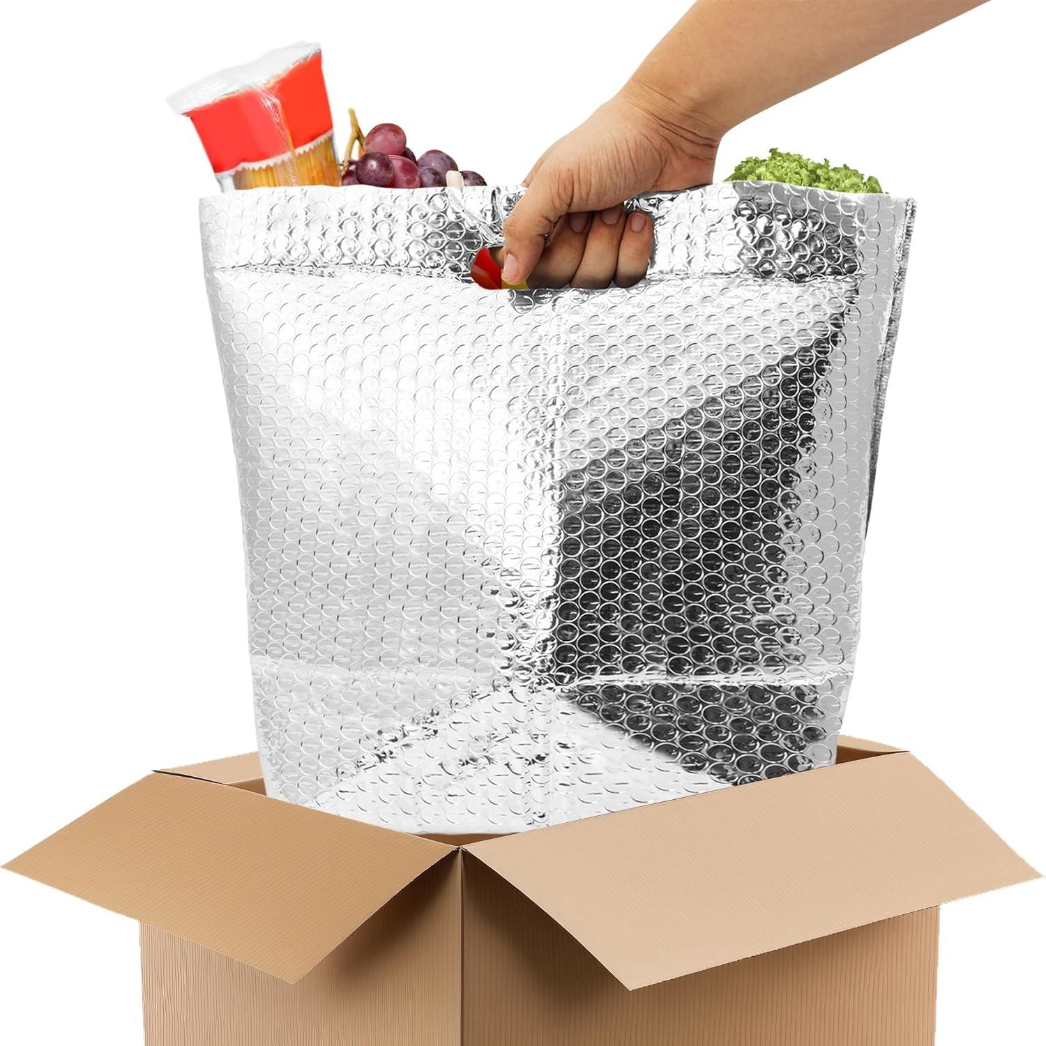 Pack of 50 Insulated Thermal Bubble Bags with Hand Hole 11 x 8.5 x 5.5 inch High Capacity Tote Bag 11 x 8 1/2 x 5 1/2 Easy Use Adhesive Tape Seal Clos