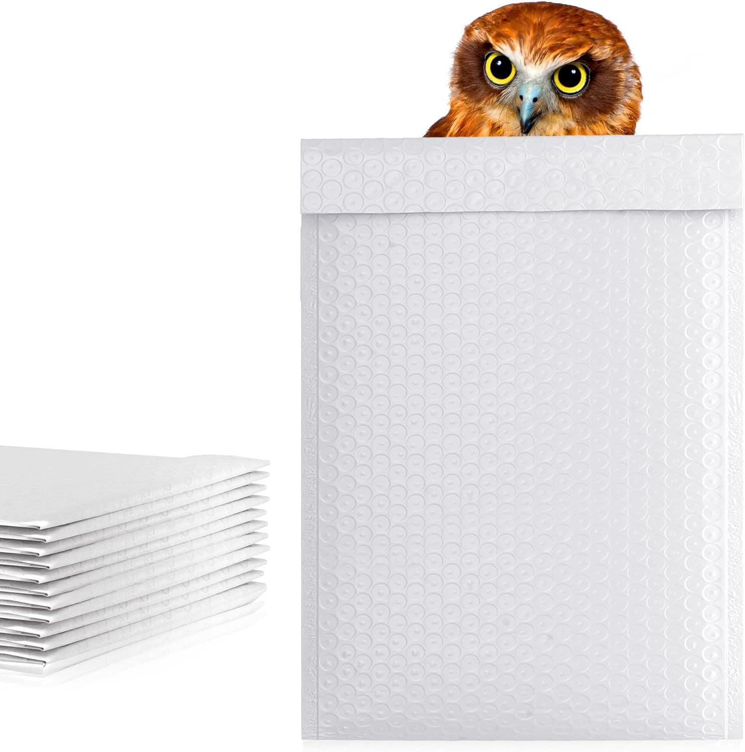 Pack of 500 White Poly Bubble mailers 10.5 x 16 Padded envelopes 10 1/2 x 16 by Amiff. Large Poly Cushion envelopes. Peel and Seal. Mailing; Shipping; Packing; Packaging.