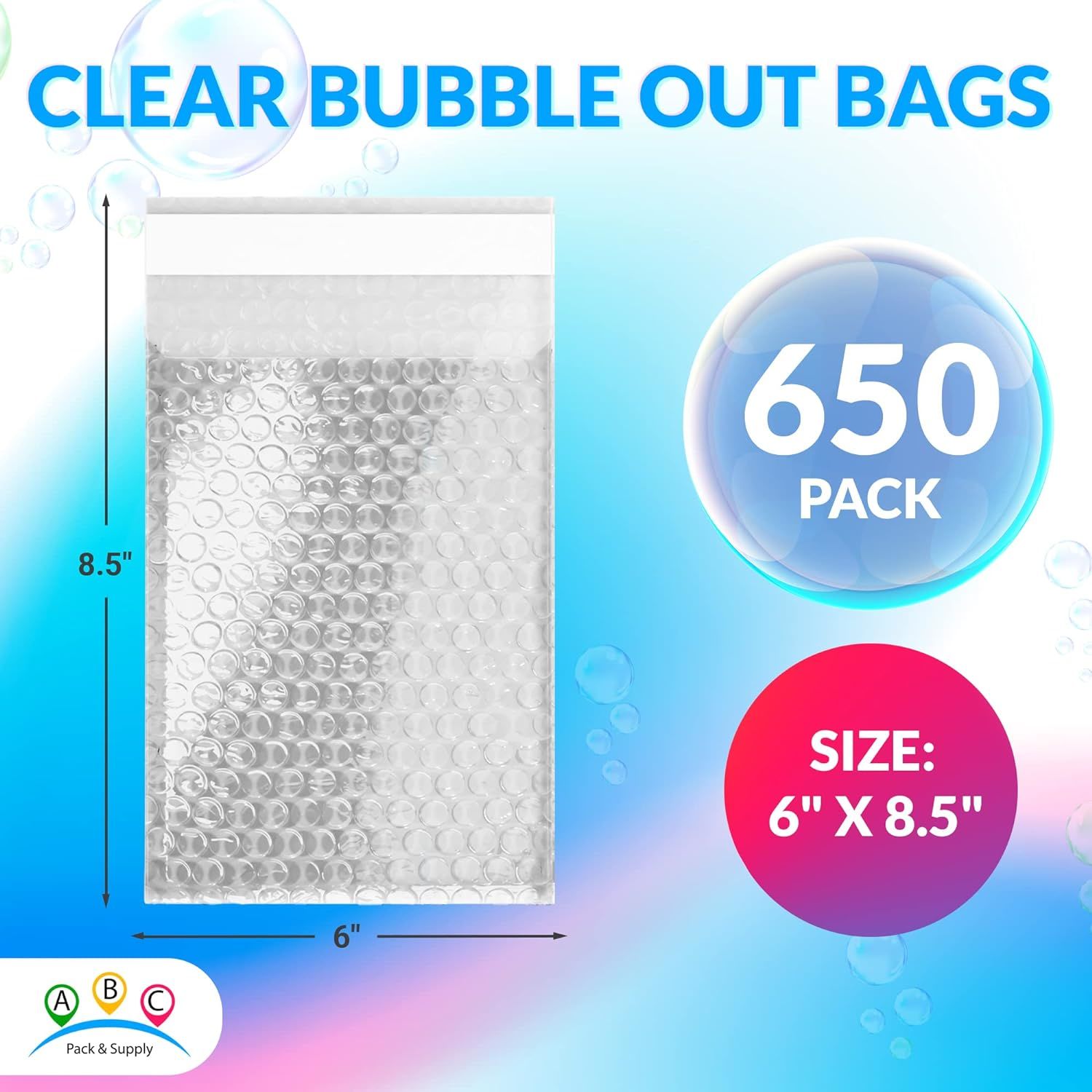 Clear Bubble Out Bags 6 x 8.5; Packaging Bubble Bags for Shipping Pack of 650; Polyethylene Self Seal Bubble Pouches; Bubble Packaging Bags with 3/16'