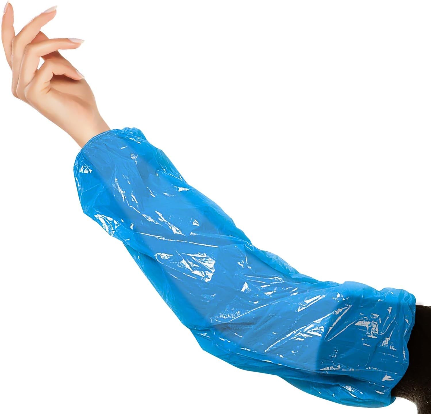 1000 Pack Blue PE Oversleeves 18' Size Oil Resistant Disposable Oversleeves 2 Mil Thickness Polyethylene Protective Oversleeves with Elasticated Wrist
