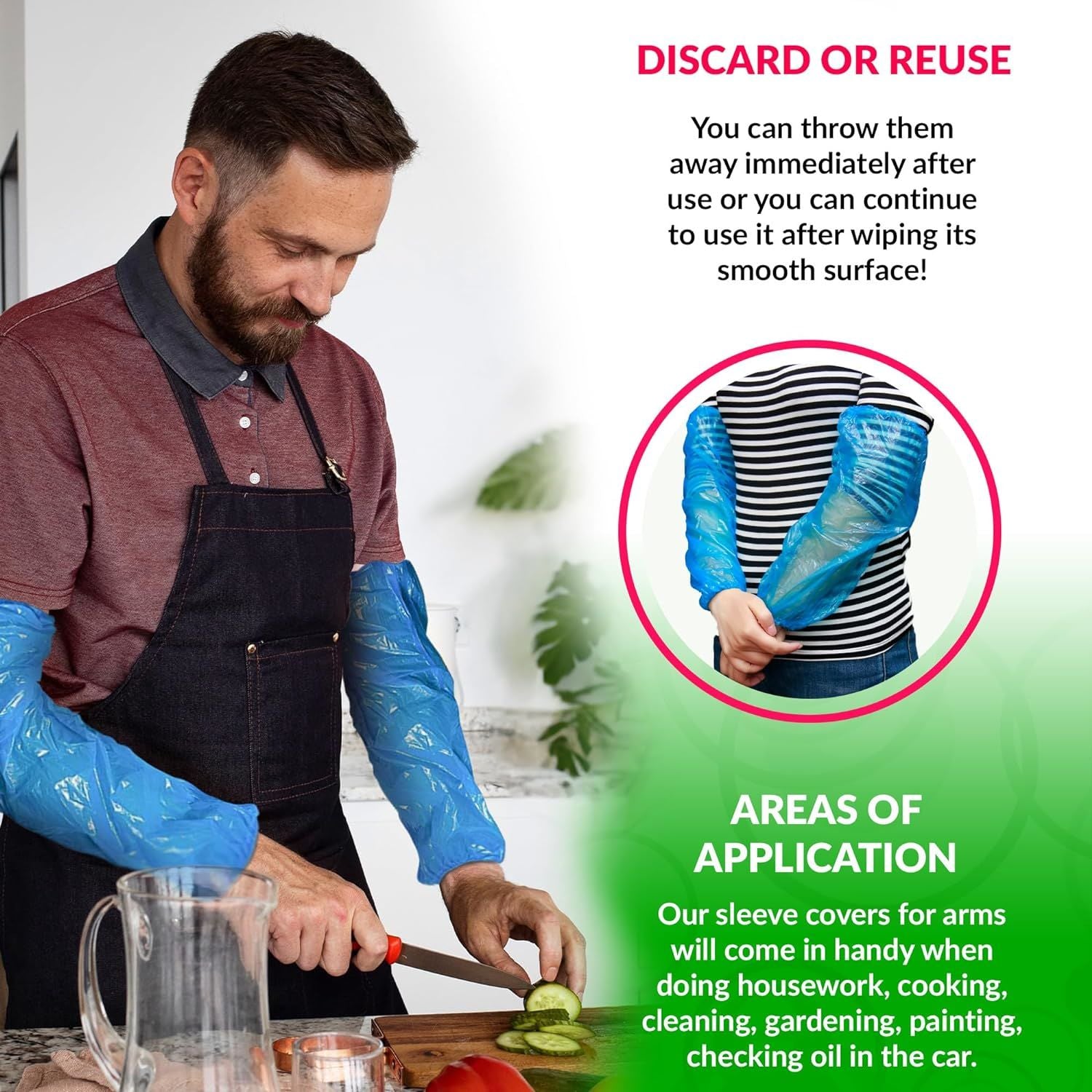 1000 Pack Blue PE Oversleeves 18' Size Oil Resistant Disposable Oversleeves 2 Mil Thickness Polyethylene Protective Oversleeves with Elasticated Wrist
