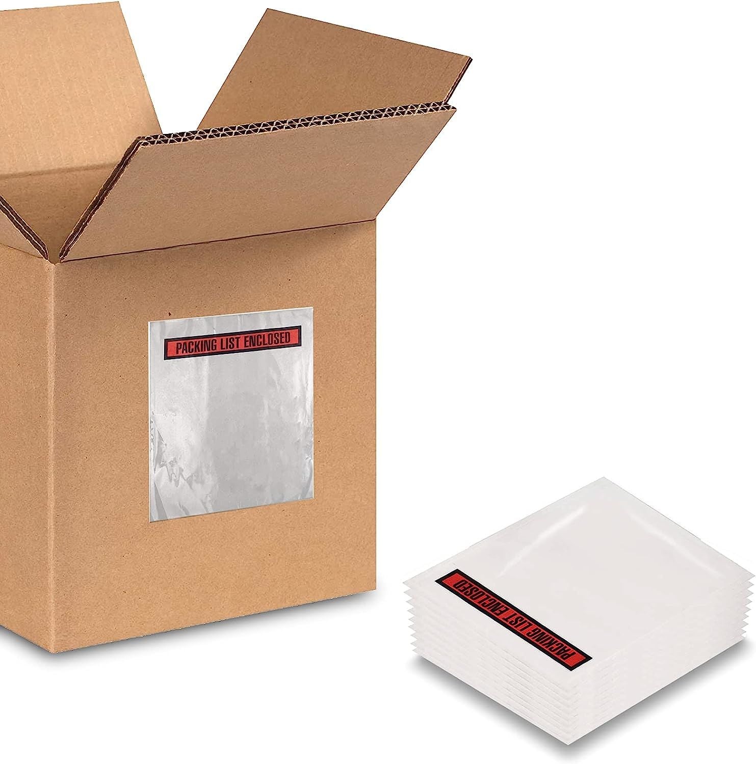 Pack of 1000 Packing List Envelopes 4.5 x 6 Packing List Enclosed 4 1/2 x 6. Adhesive Pouches for Invoice Packing Slip. 2 Mil Clear Plastic Bags. Red Panel. Back Side Document Packaging.