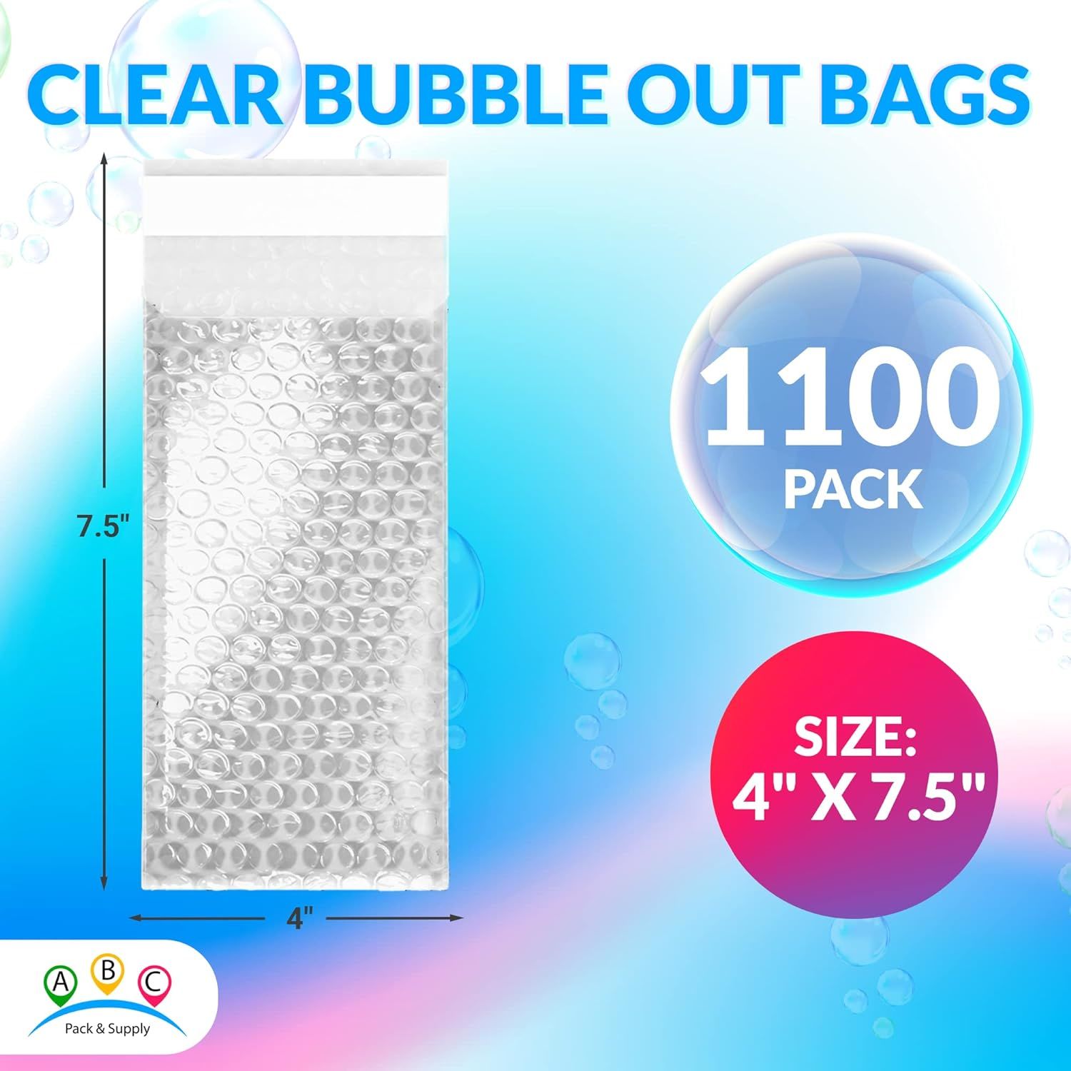 Clear Bubble Out Bags 4 x 7.5; Packaging Bubble Bags for Shipping Pack of 1100; Polyethylene Self Seal Bubble Pouches; Bubble Packaging Bags with 3/16