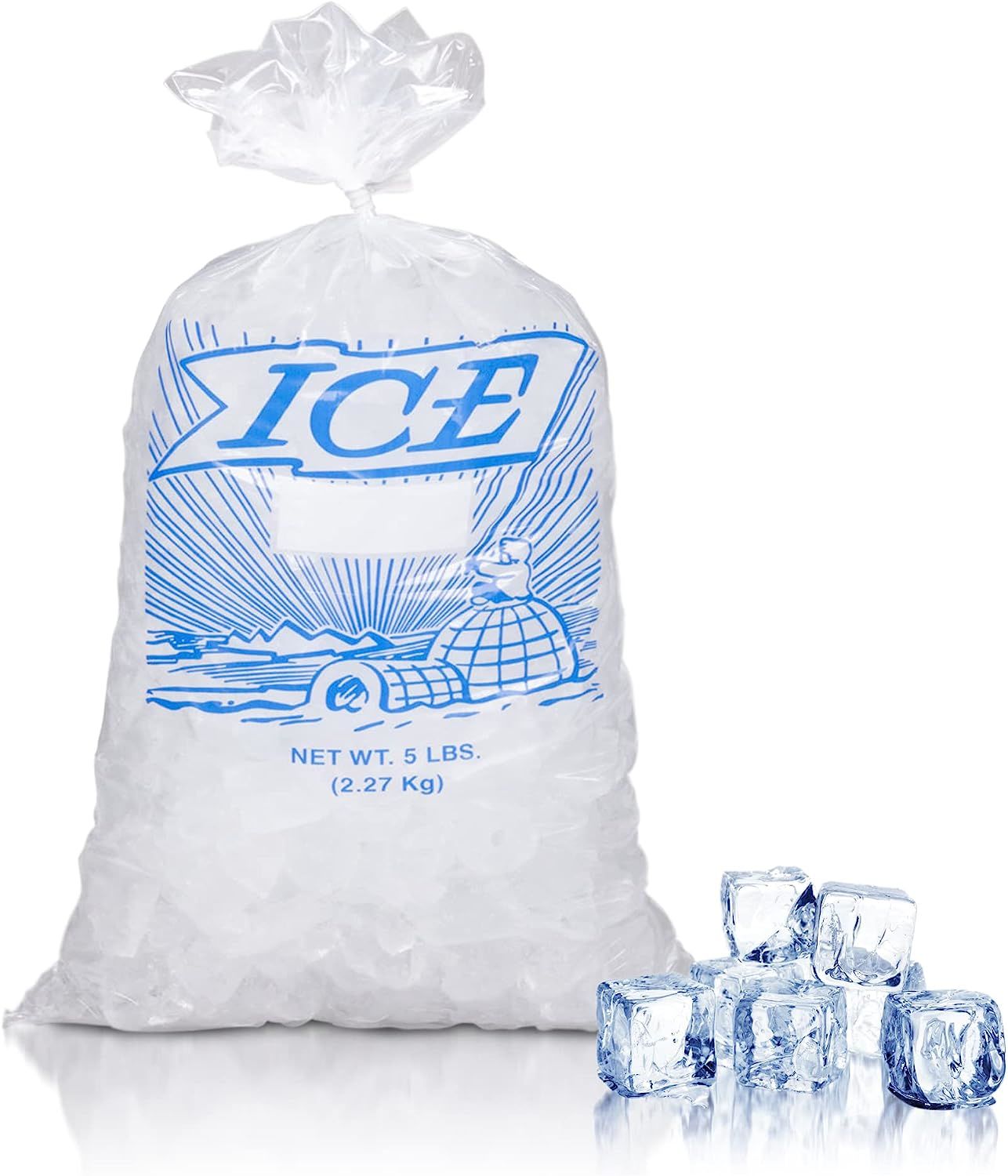 Pack of 1000 Printed Metallocene Ice Bags 5 lb; 9 x 18. Open End Polyethylene Bags 9x18 Thickness 1.20 Mil. Poly Plastic Bags for Industrial; Food Service; Healthcare Applications.