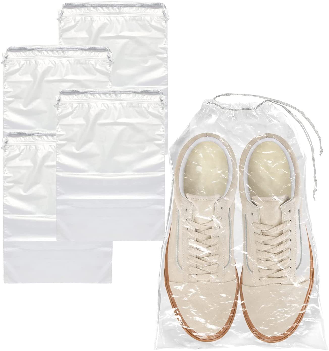 Travel Shoe Bags 10" x 14" in Bulk. Pack of 1000 Clear Plastic 2 mil Pouches with Drawstring Closures for Packing; Storing; Carrying. Waterproof Portable Storage for Shoes; Sneakers; Boots.