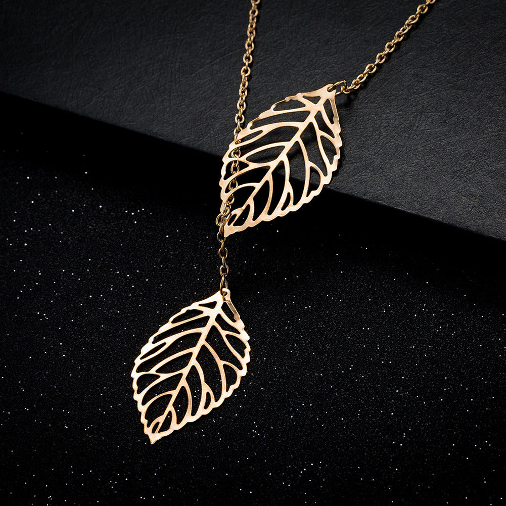 New Double Leaves Women Clavicle Necklace Plated Silver  Leaf Pendants Necklaces Collares Fashion Jewelry