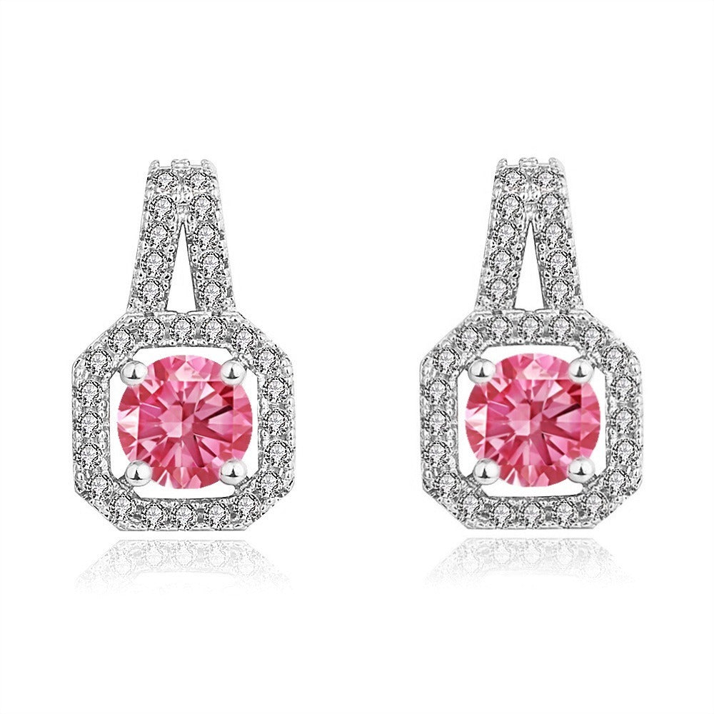 Crystal Ruby Gemstones Diamonds Stud Earrings for Women Plated  Silver Fashion Fine Jewelry