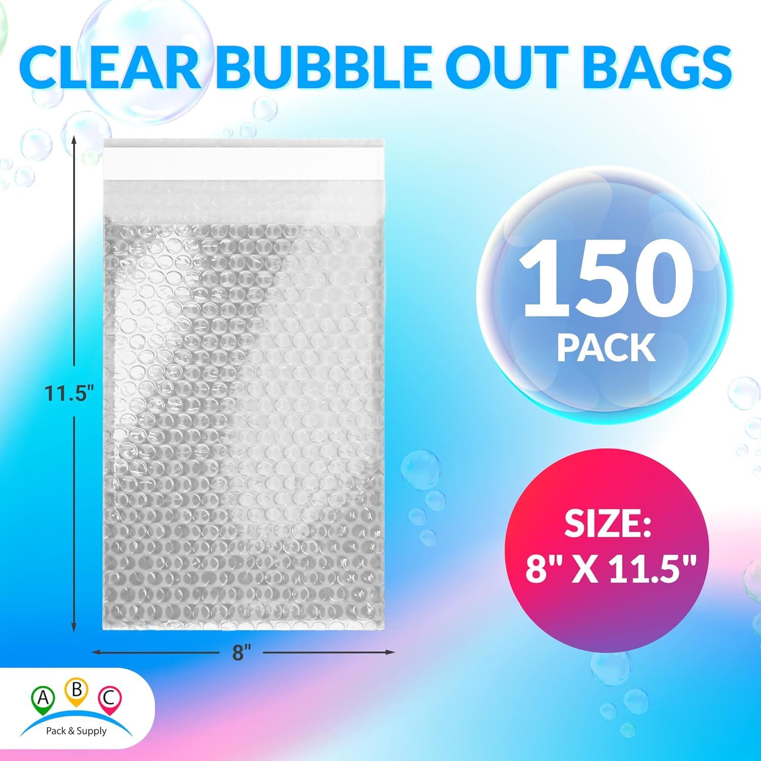 Clear Bubble Out Bags 8 x 11.5; Packaging Bubble Bags for Shipping Pack of 150; Polyethylene Self Seal Bubble Pouches; Bubble Packaging Bags with 3/16