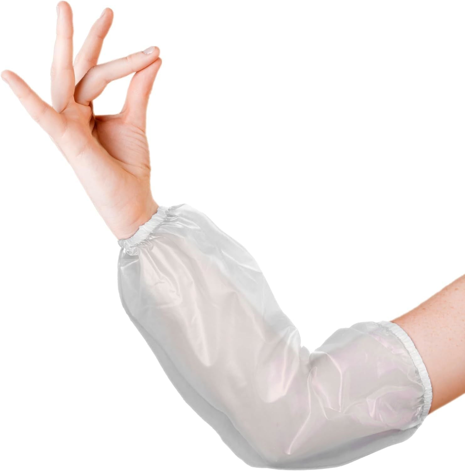 AMAZING Disposable PVC Oversleeves 18". Pack of 288 Large Vinyl Arm Covers with Elastic Wrist; Elbow. 144 Pairs of White Waterproof Protective Sleeves