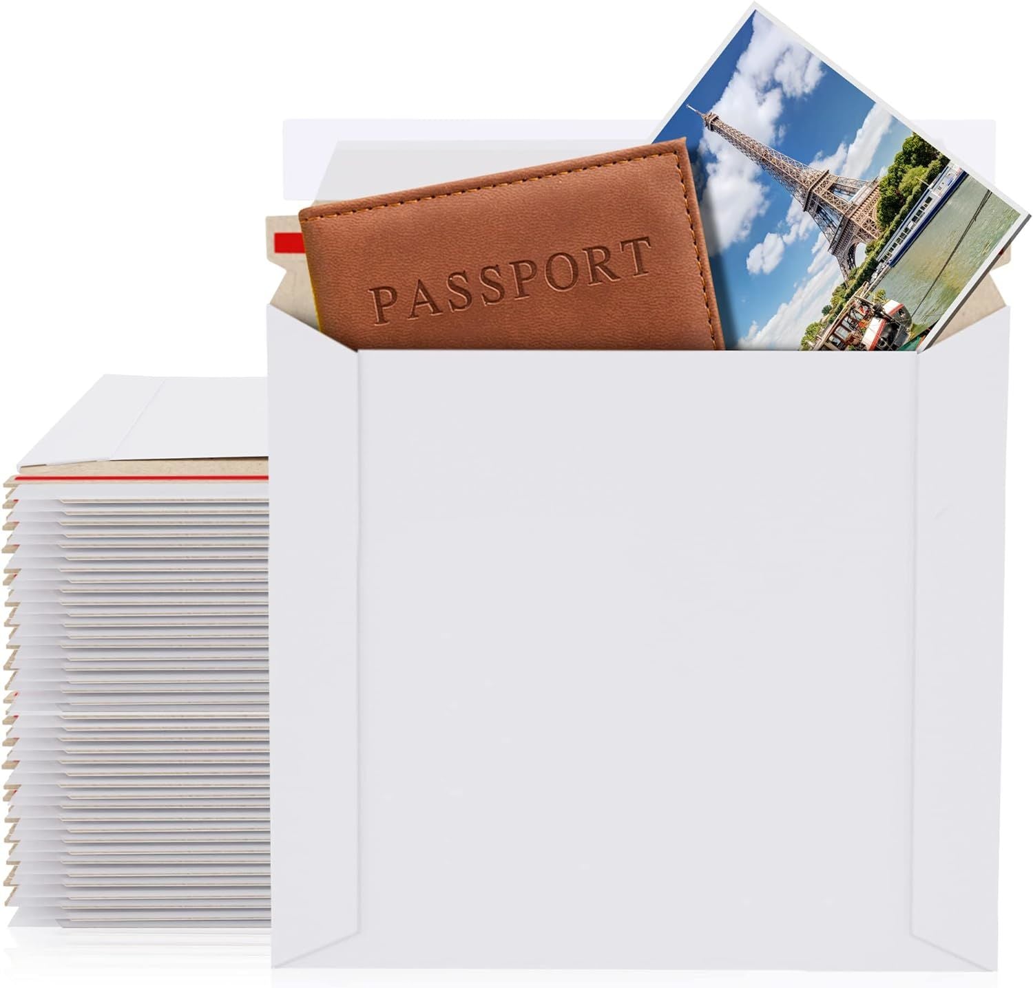 Pack of 25 White Rigid Paperboard Photo Mailers 6 x 6 Stay Flat; No Bend 6x6 Self Sealing Documents Chipboard Envelopes for Mailing Shipping Packaging and Packing