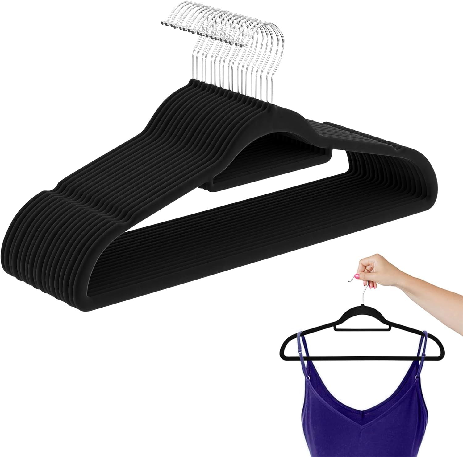 Black Velvet Hangers 17.5". Pack of 150 Thin Hangers Non Slip Velvet for Any Clothing Style. Sturdy & Heavy-Duty Velvet Hanger 17.5 Inch Size. Portable Adult Velvet Clothes Hangers