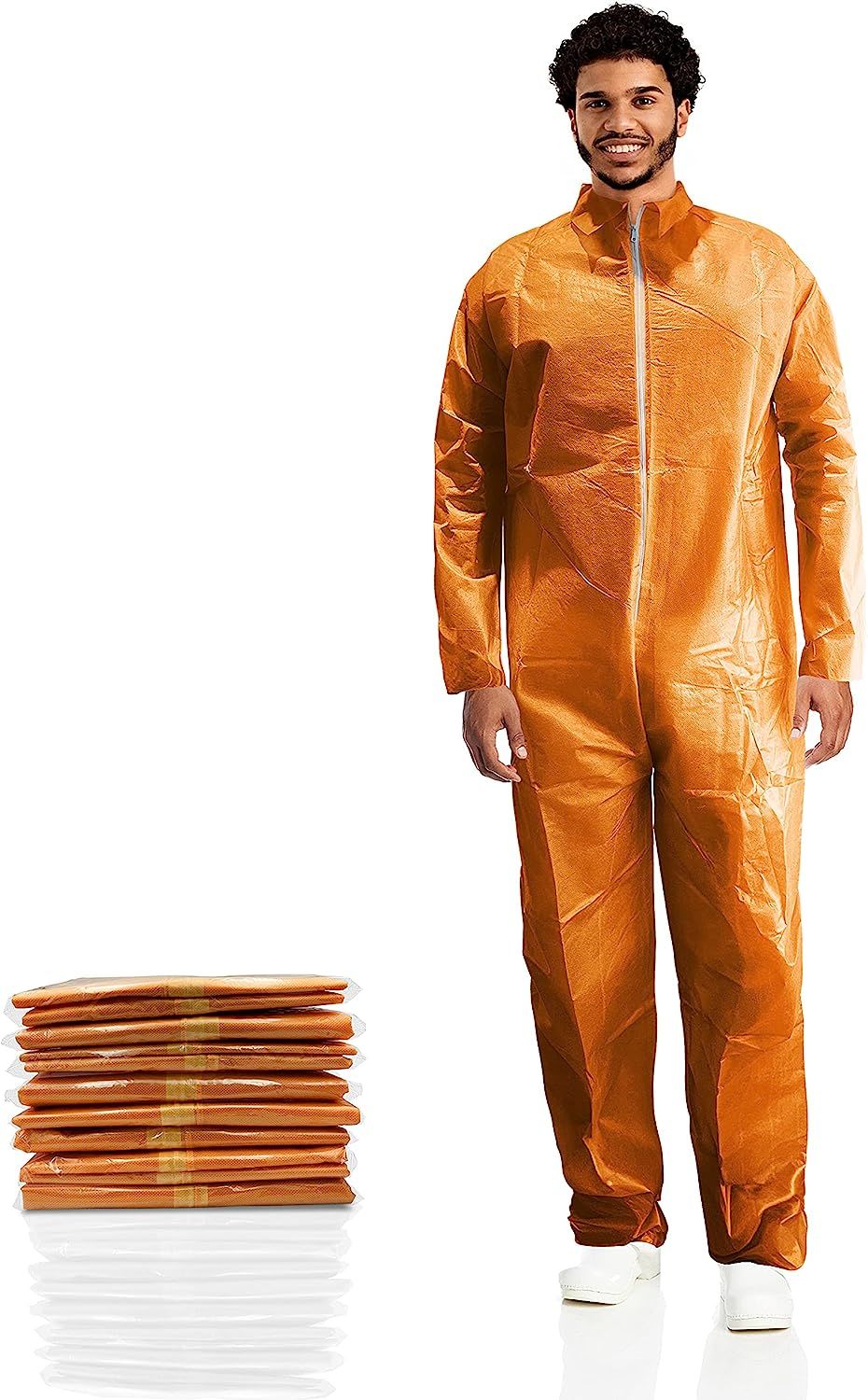 Disposable Overalls 2 OZ 25 Pack Orange Adult Clothing 4X-Large Polypropylene Open Wrists Ankles 26" Zipper No Pockets Workwear for Cleaning Manufacturing Artists Spray Painters