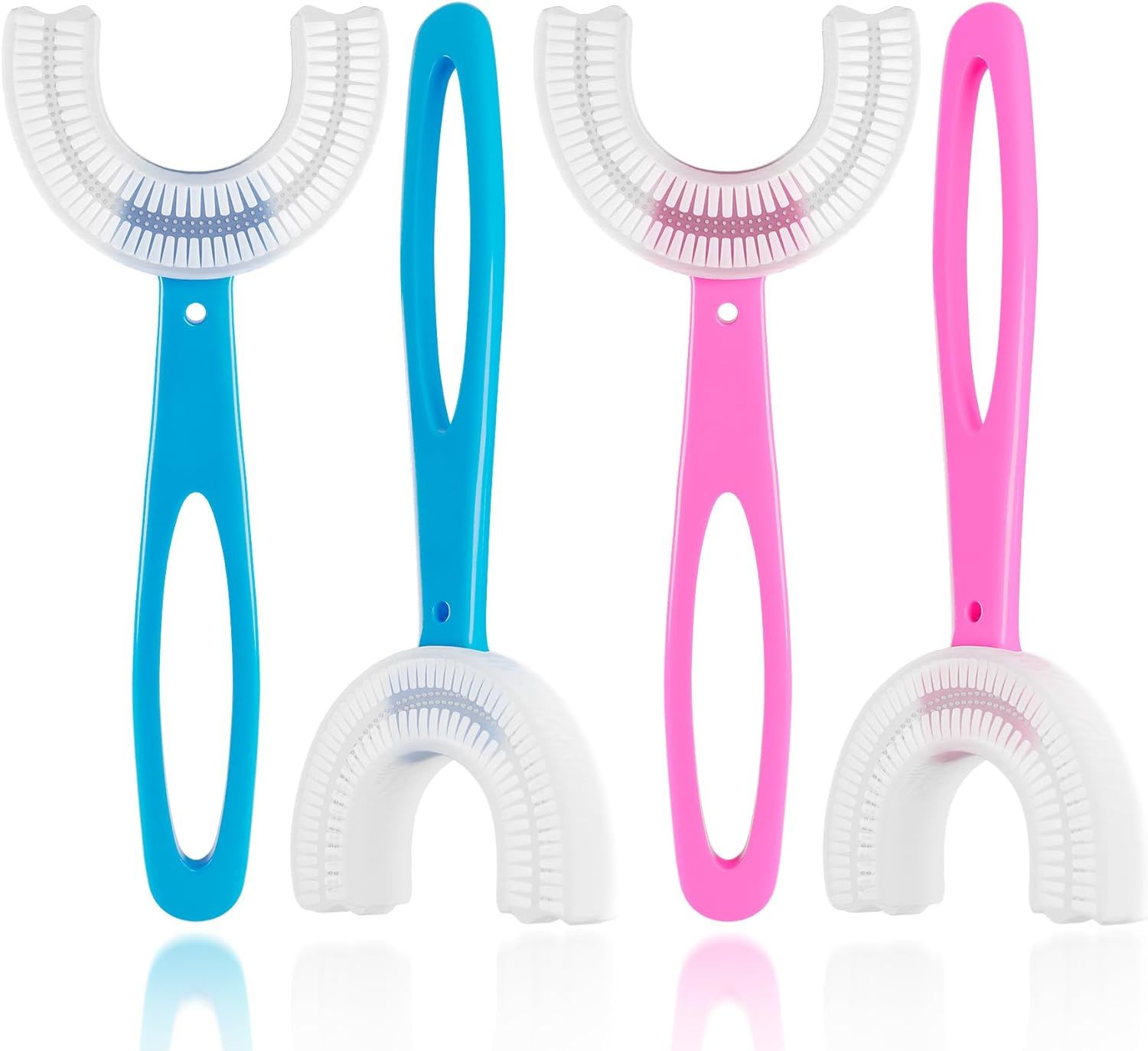 Kids U-Shaped Toothbrush 100 Pack. Child Manual Training Brush with Handle; Soft Food Grade Silicone Head for Teeth Whitening. 360 Oral Cleaning for T