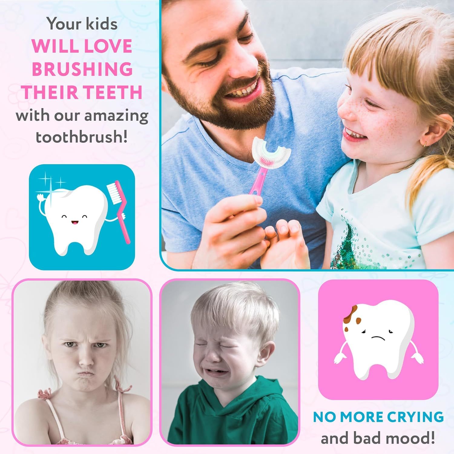 Kids U-Shaped Toothbrush 100 Pack. Child Manual Training Brush with Handle; Soft Food Grade Silicone Head for Teeth Whitening. 360 Oral Cleaning for T