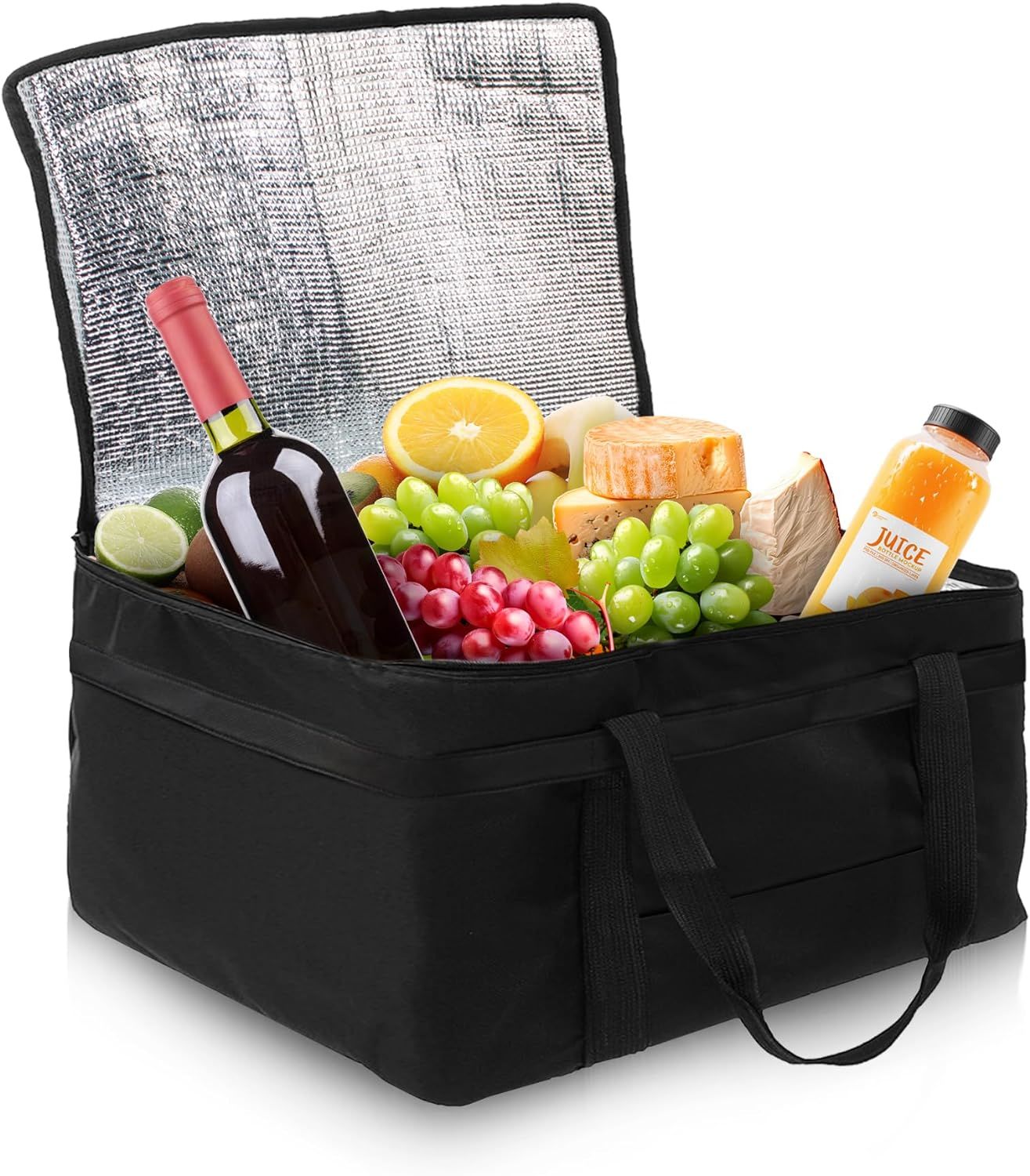 Insulated Food Delivery Bag 20" x 13" x 10". Pack of 2 Black Insulated Bags for Food Delivery; Large Insulated Cooler Bag; Heavy Duty Insulated Grocery Bag Cooler