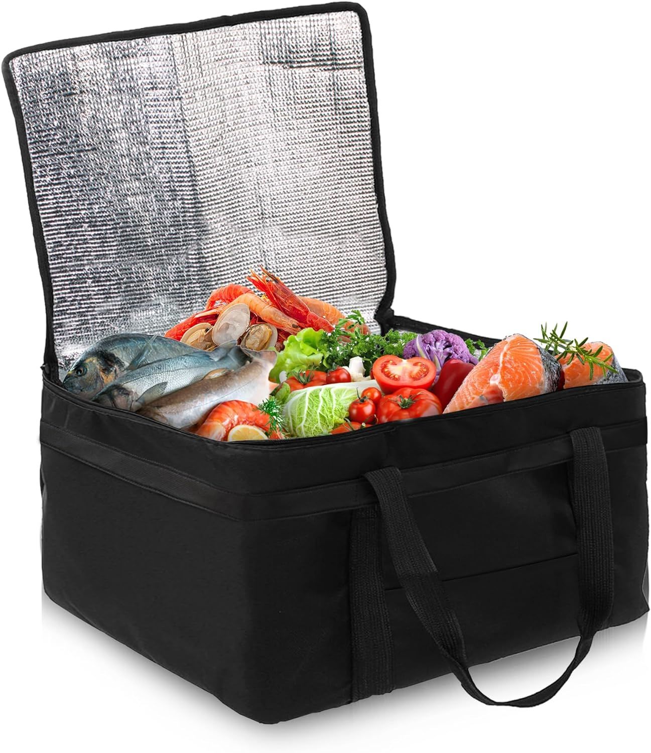 Insulated Food Delivery Bag 13" x 14" x 8". Pack of 2 Black Insulated Bags for Food Delivery; Large Insulated Cooler Bag; Heavy Duty Insulated Grocery Bag Cooler