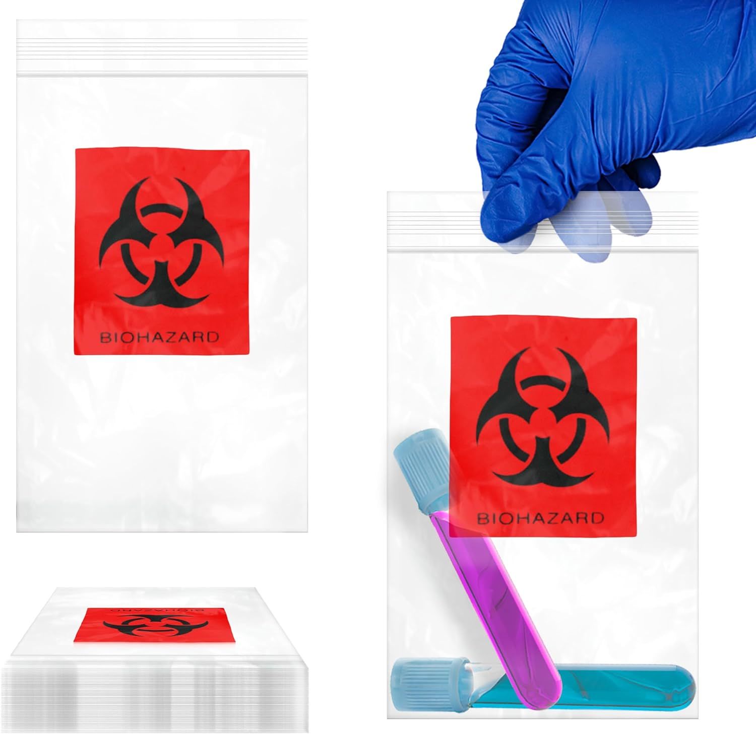 Pack of 1000 Biohazard Specimen Bags 2 Wall Black and Red 3 x 5 Zipper Top Plastic Pouch Bags 3x5 Thickness 2 Mil Printed Polyethylene Transport Bags 