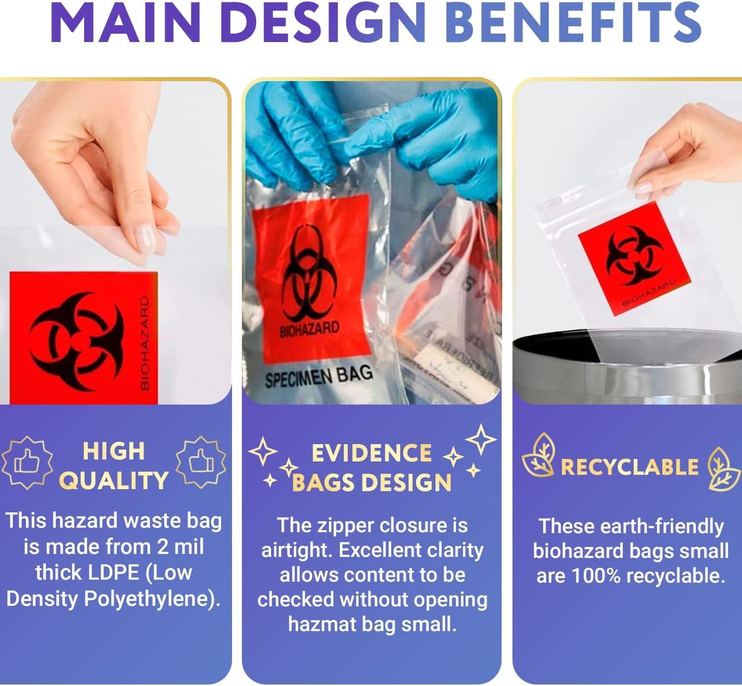 Pack of 1000 Biohazard Specimen Bags 2 Wall Black and Red 3 x 5 Zipper Top Plastic Pouch Bags 3x5 Thickness 2 Mil Printed Polyethylene Transport Bags 