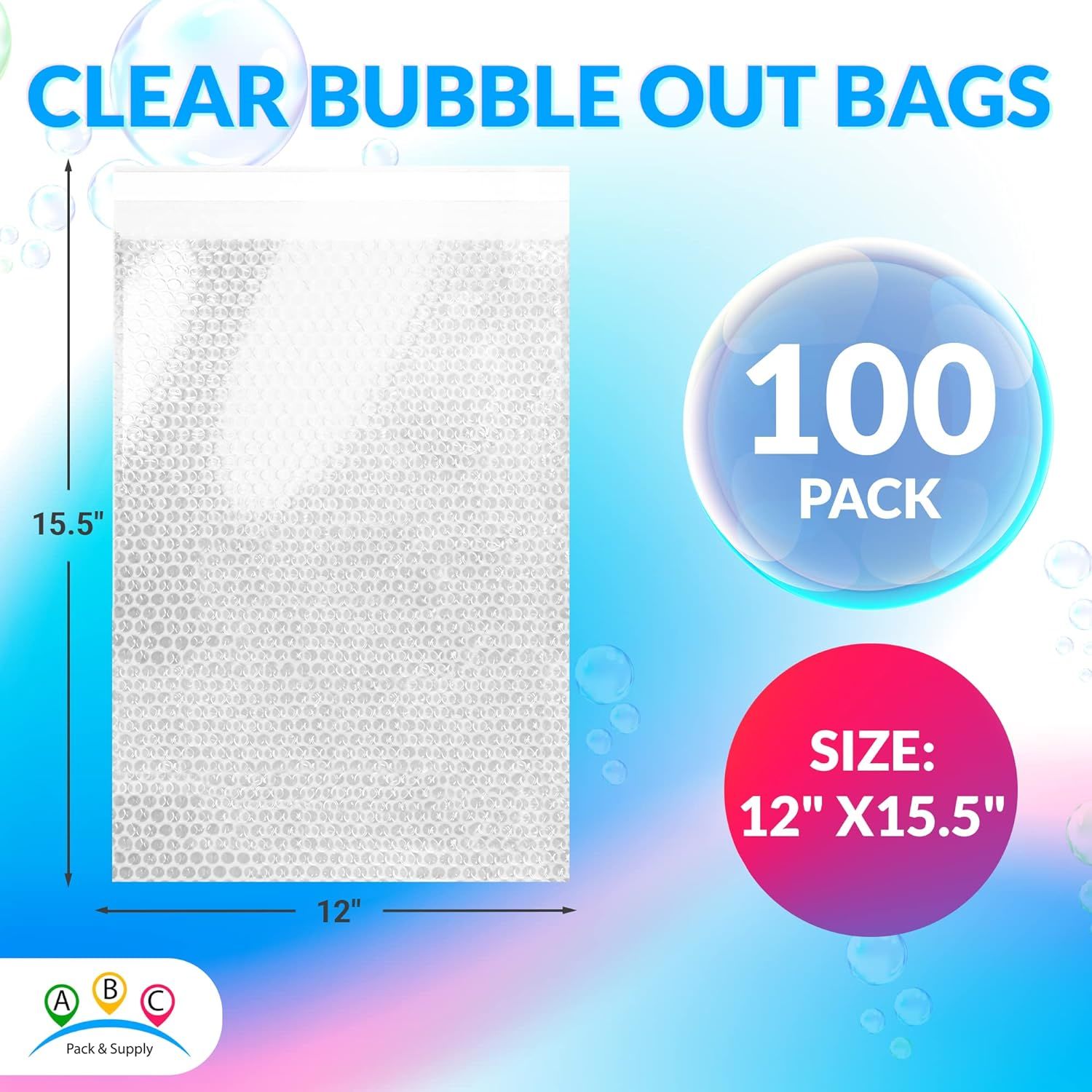 Clear Bubble Out Bags 12 x 15.5; Packaging Bubble Bags for Shipping Pack of 100; Polyethylene Self Seal Bubble Pouches; Bubble Packaging Bags with 3/1