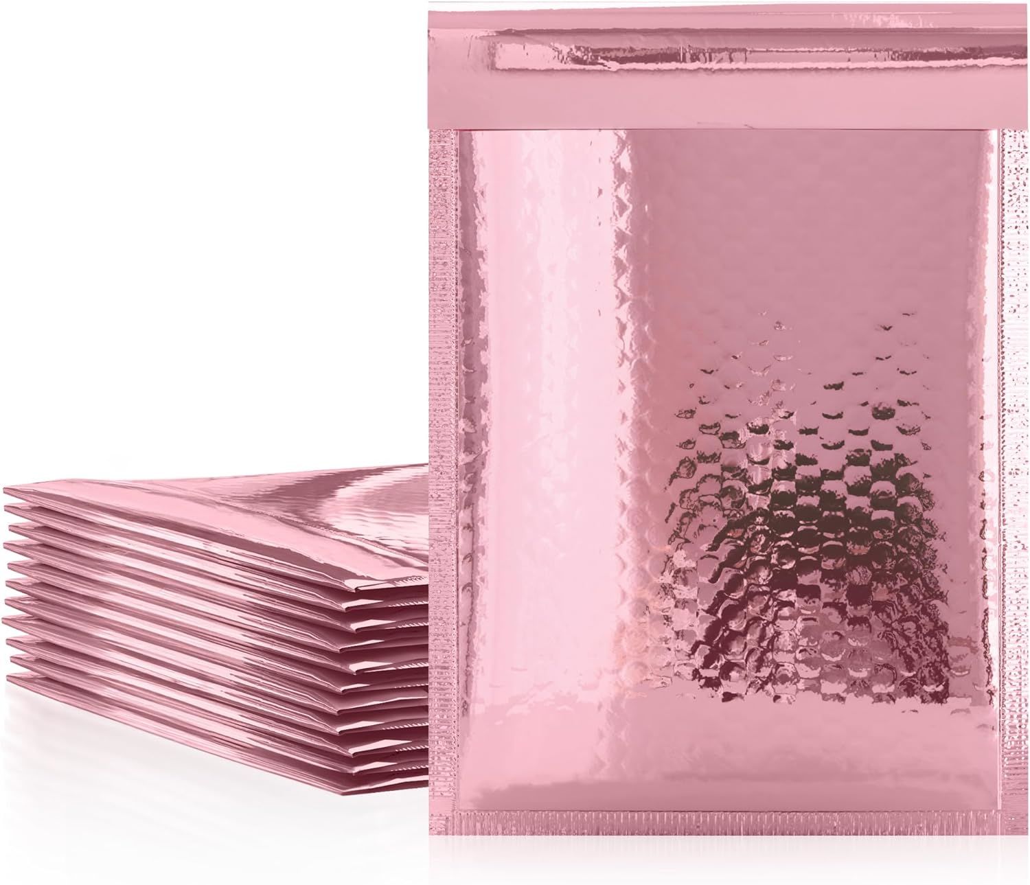 Rose Gold Bubble Mailers 6.5 x 9; Pack of 10 Padded Cushion Mailing Envelopes 6 1/2 x 9; Shipping Bags with Peel and Seal; Glamour Pink Metallic Foiled Bag for Mailing; Packing