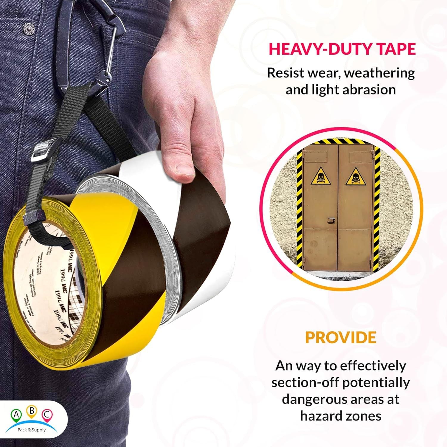 Aisle Marking Tapes 3' x 36'.16 Rolls of Hazard Warning Tapes Flexible Black White Tape Vinyl Tape for Making Steps Pillars Parking Lots Walk Ways Nat