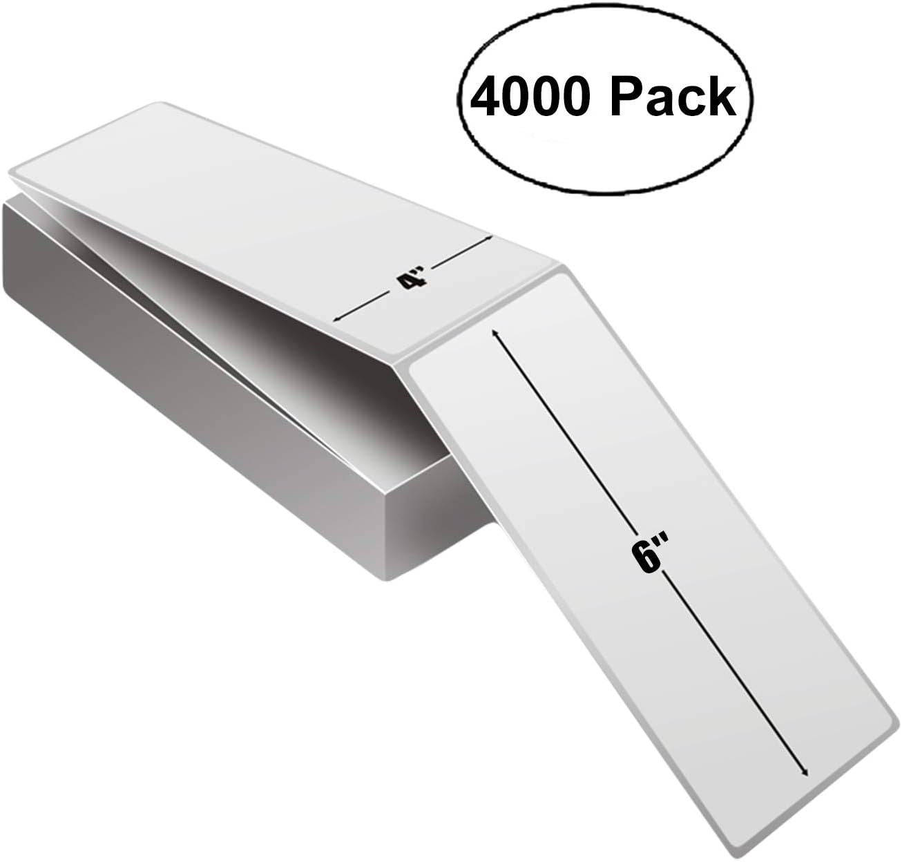 Pack of 4000 Direct Thermal Labels 4 x 6 Very Sticky. Made in The USA. Fanfold Thermal Shipping Labels 4x6. Blank Mailing Labels Сompatible with UPS; 