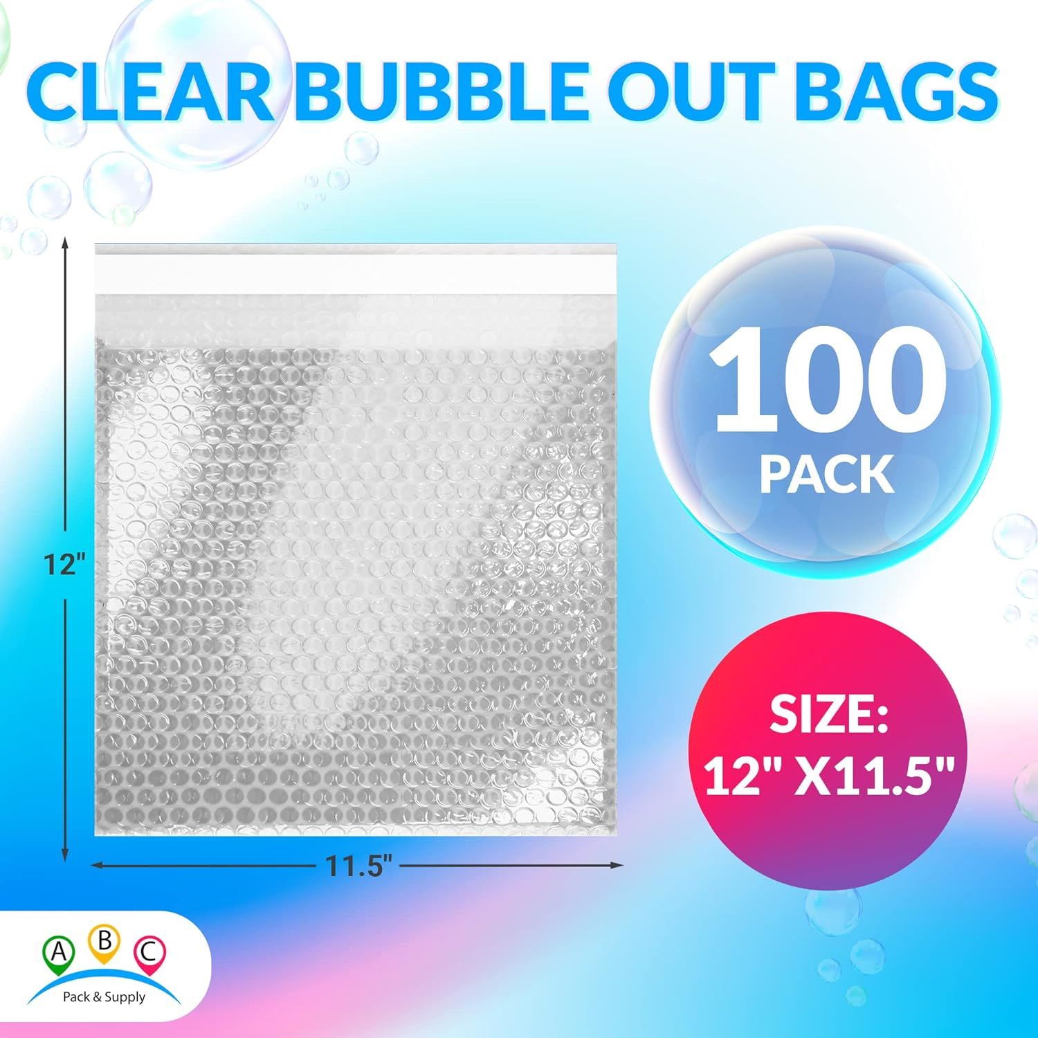 Clear Bubble Out Bags 12 x 11.5; Packaging Bubble Bags for Shipping Pack of 100; Polyethylene Self Seal Bubble Pouches; Bubble Packaging Bags with 3/1