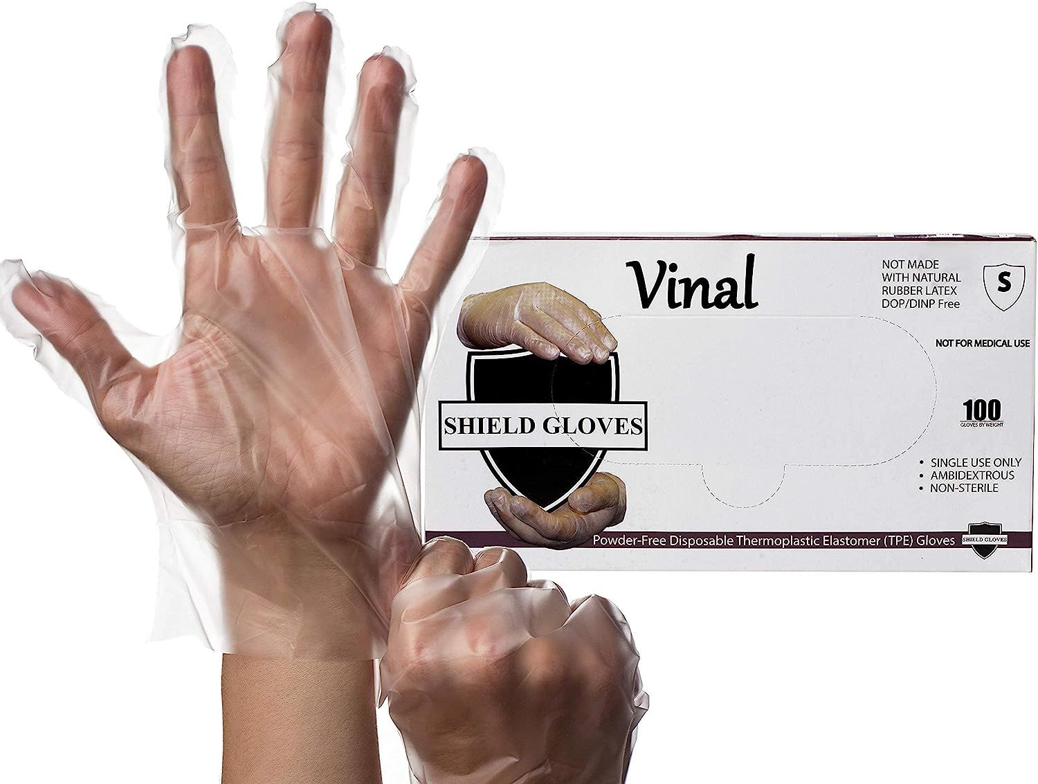 1000 Pack Natural Color Vinal Non Exam Gloves 2 Mil. Small Protective Stretch Powder-Free Industrial Gloves. Disposable Heavy Duty Thermoplastic Gloves for General use. Non-sterile.