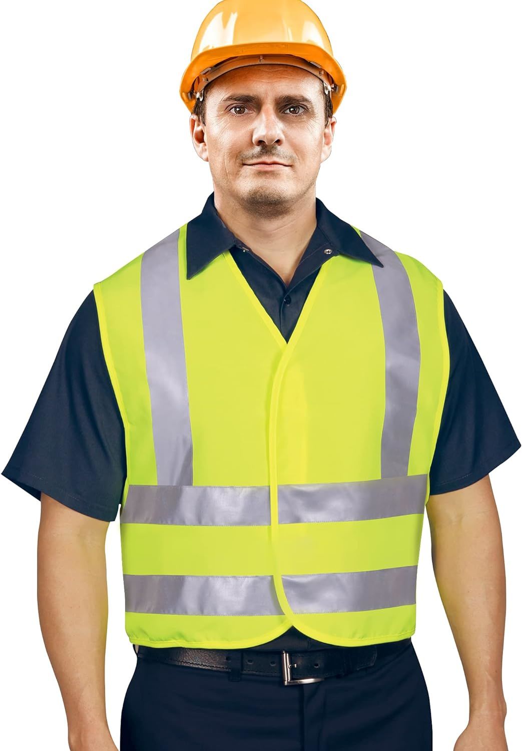 25 Pack High Visibility Safety Vests with Silver Reflective Stripes. X-Large Yellow Lightweight Comfortable Vests. Breathable Polyester Vests. Neon Ye