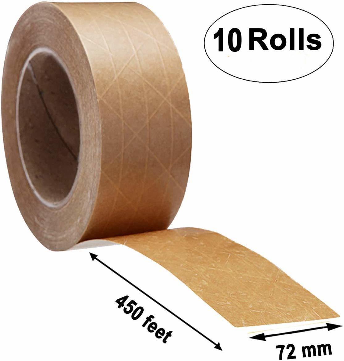 Fiberglass Reinforced Tape 72 mm X 450 ft. 10 Rolls of Kraft Carton Sealing Tape Industrial Gummed Kraft Paper Tape for Medium Light Weight Packaging 