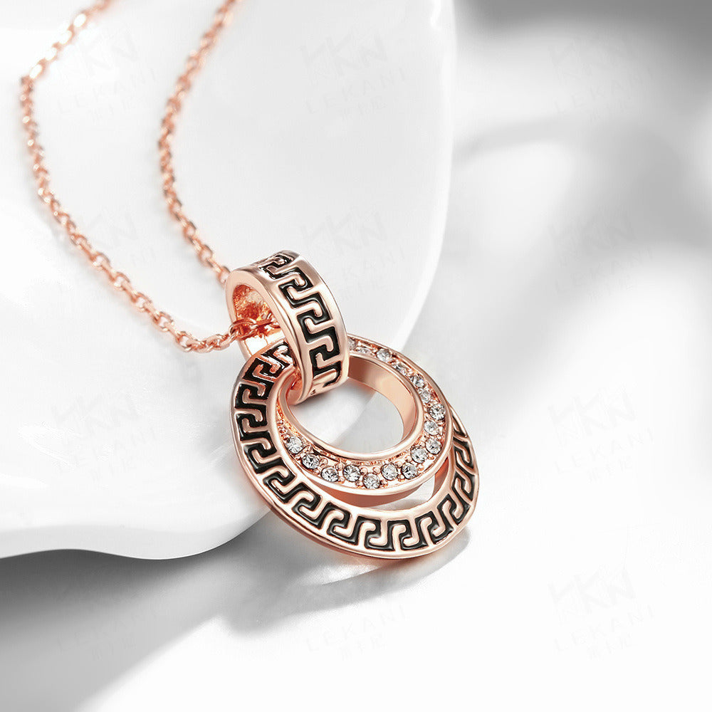 Plated  Rose Golded Double Circle Necklace wedding jewelry