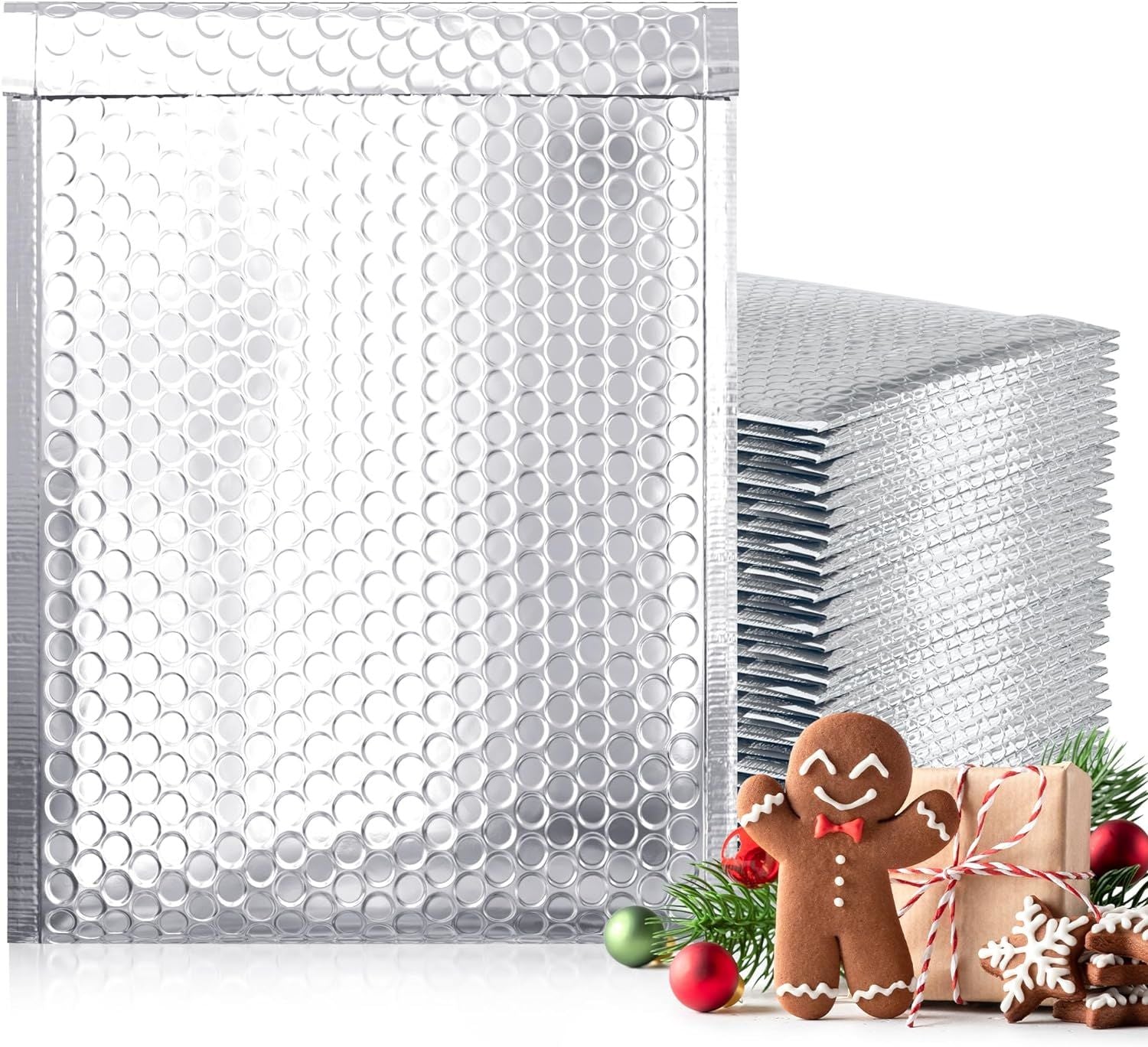 Metallic Bubble Mailers 8 x 11. Pack of 100 Waterproof Cold Shipping Package. Small Cushioned Mailing 8x11. Insulated Shipping Bags for Food; Cosmetics. Packaging for Small Business.