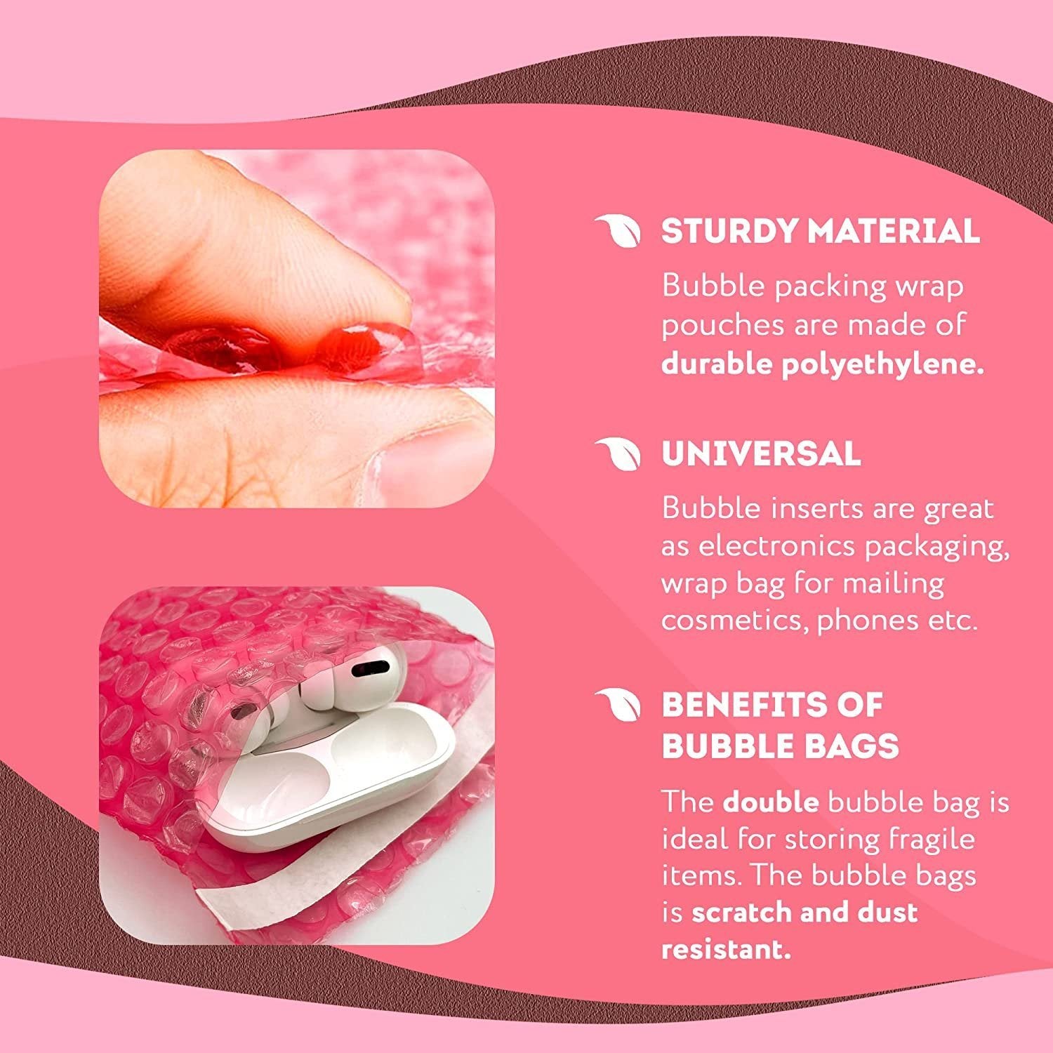 Anti Static Bubble Wrap Pouches 6" x 8.5"; Pack of 25 Pink Bubble Wrap Bags for Ornaments; Fragile Items; Waterproof PE Self Seal Bubble Pouches; Cush