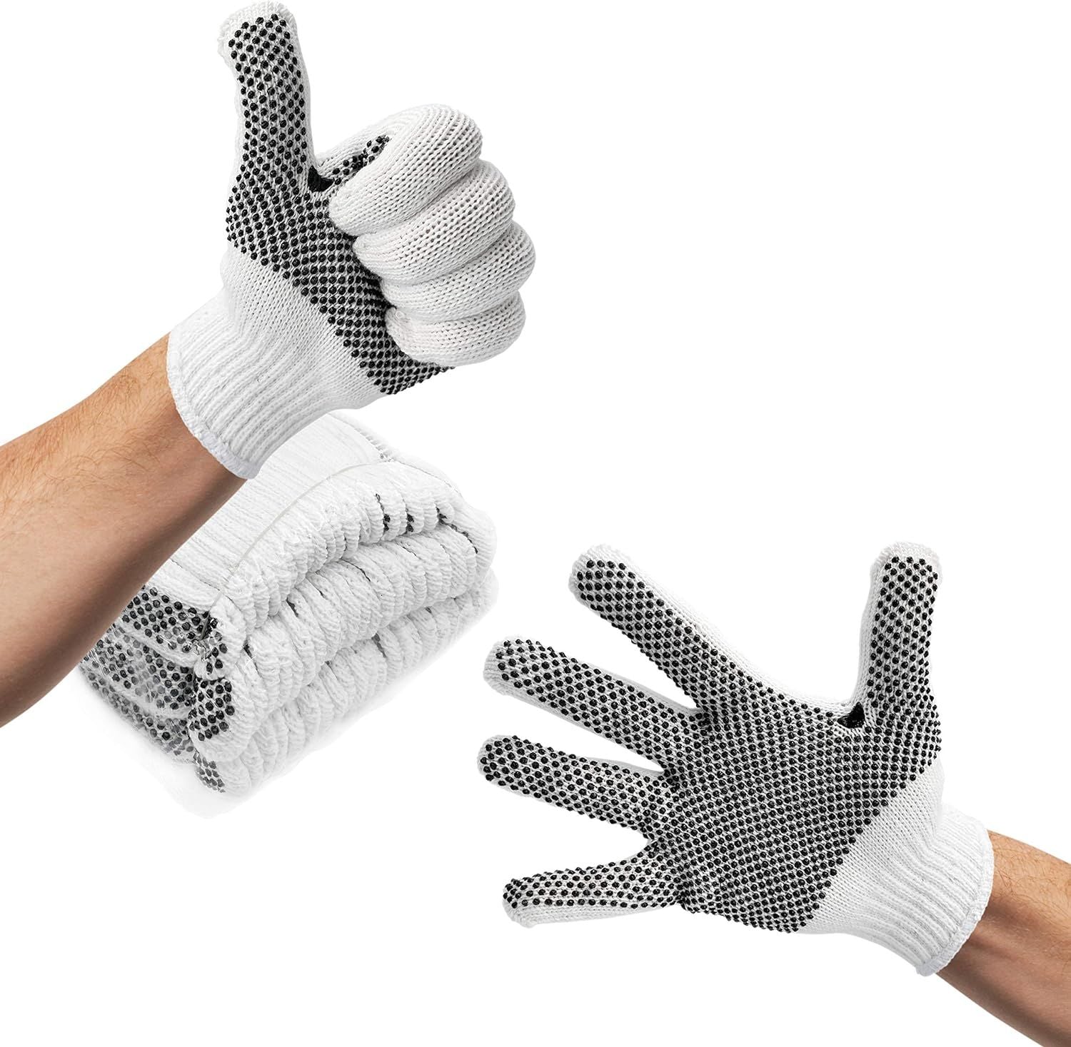 240 Pack PVC Single Side Dot String Gloves Men's 10' Protective String Knit Gloves with Plastic Dot Coating Large Size Gloves Knitted Cotton Polyester Gloves for General Purpose Comfortable fit