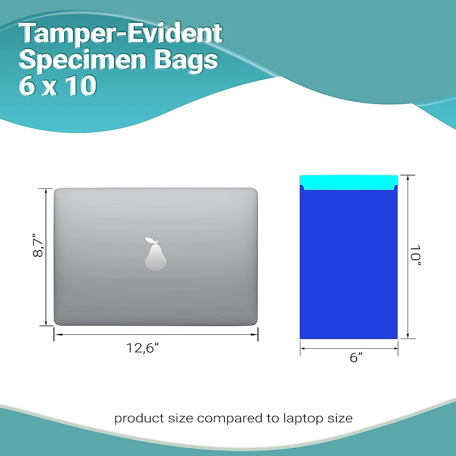 Pack of 1000 Tamper-Evident Specimen Bags; Blue 6 x 10. Printed Polyethylene Bags 6x10. Pull Tab Adhesive Closure 1.80 mil Thick. Removable Biohazard 
