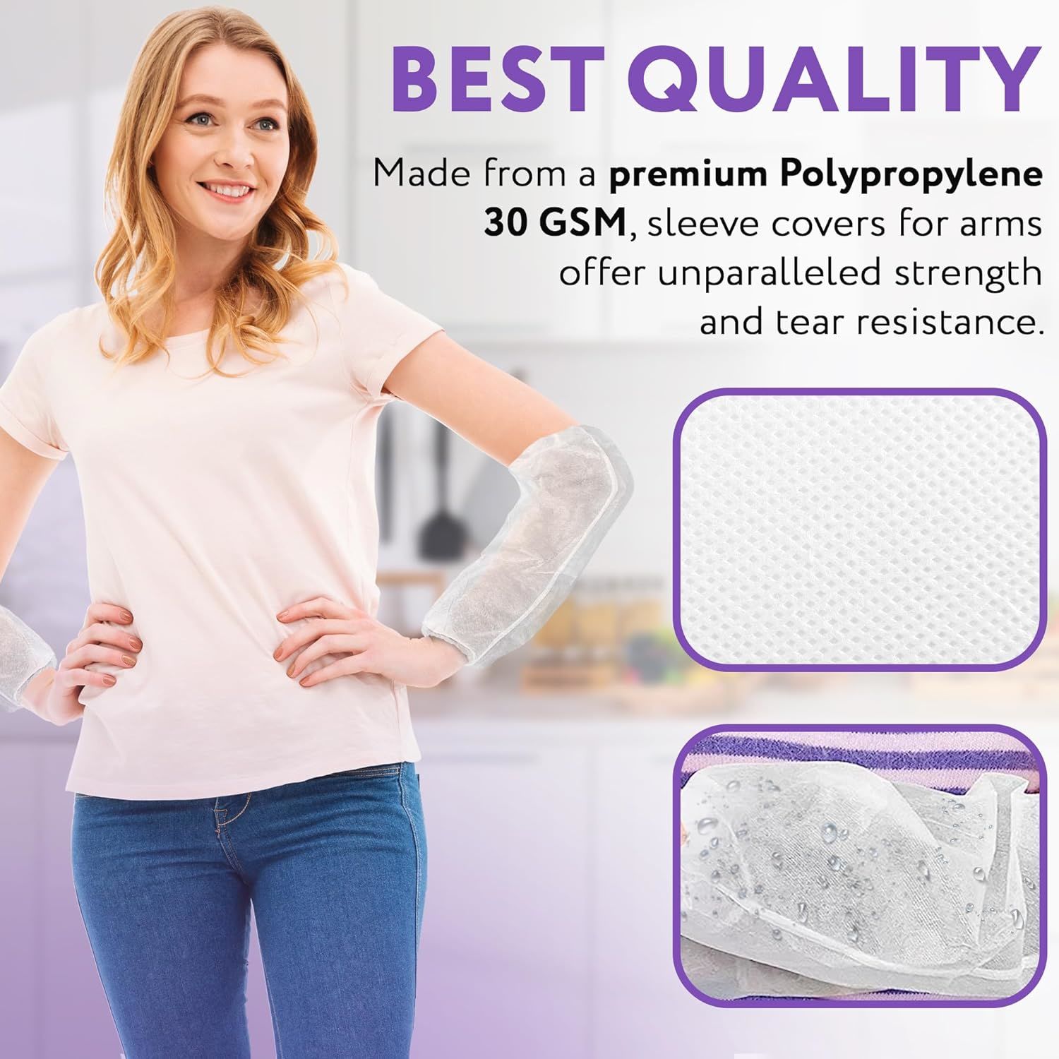 White Polypropylene Sleeves 24". Pack of 200 Non-Woven Fabric Oversleeves Protective Arm Sleeves Covers with Elastic Ends for Painting; Repair; Cleani