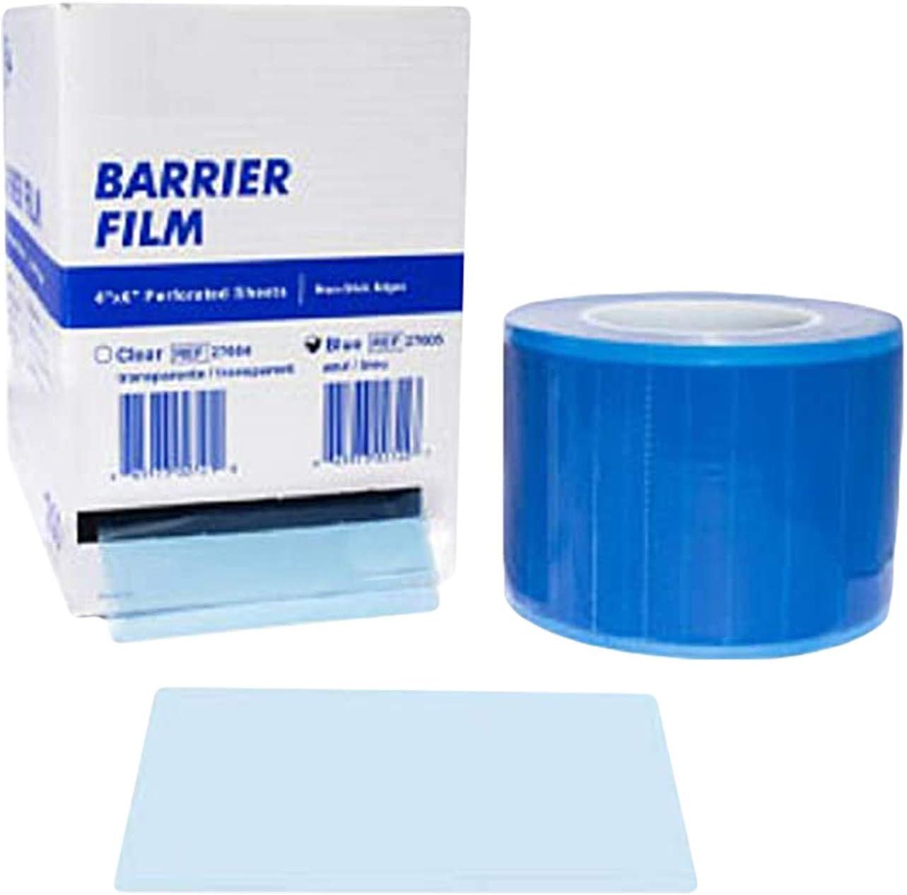 Adhesive Barrier Film 4" x 6". Pack of 14400 Blue Disposable Tapes (1200 Sheets per roll). Protective Film Barrier in Dispenser Box Plastic Wrap Cover