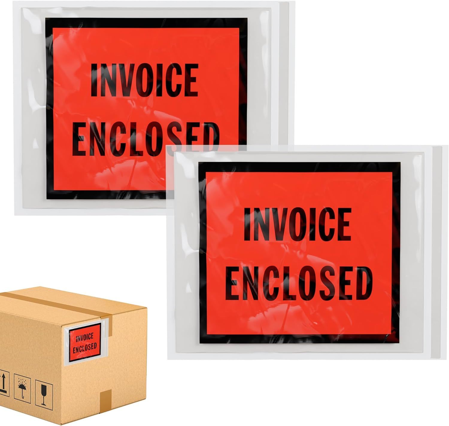 Pack of 1000 Full Face Invoice Enclosed Envelopes 4 x 5 Packing List Envelopes 4x5 Adhesive Document Envelope for Invoices 2 mil Packing Slip Envelopes. Red panel. Back side Loading; Packaging.